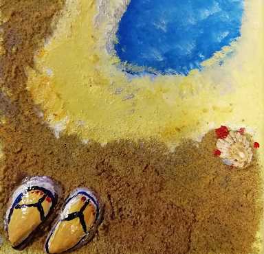 This reminds me of being on holiday. The feel of hot sand between my toes admiring the beautiful sand and sea makes me feel and removed from real life. S