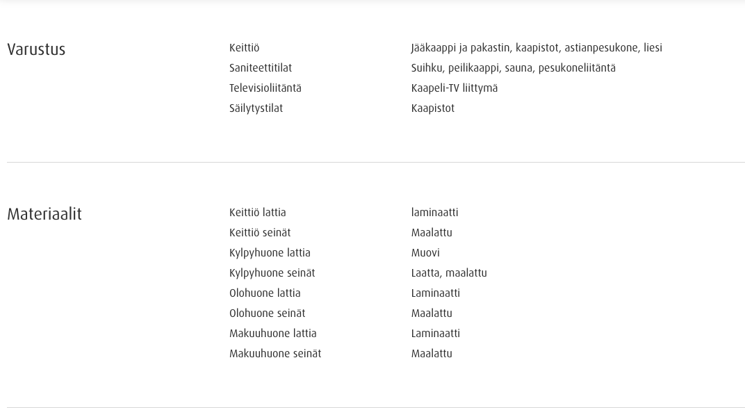 Competitor's website with information divided into segments.