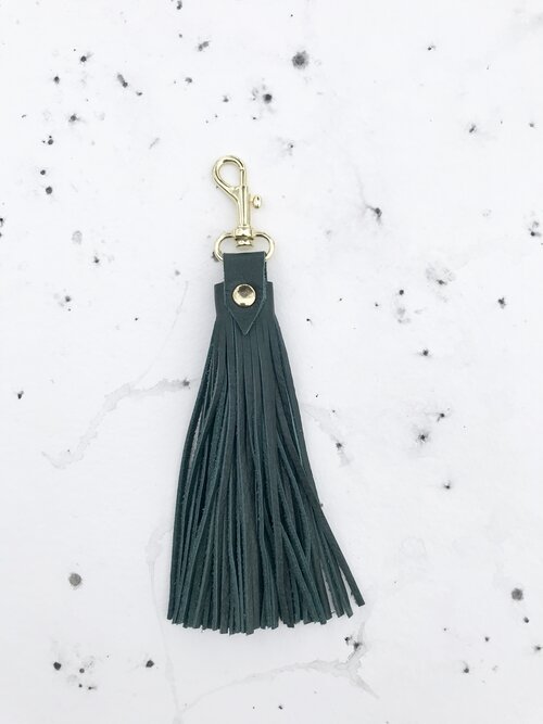 Black & Brass Leather Tassel Keychain — Heather Kita Jewelry Design