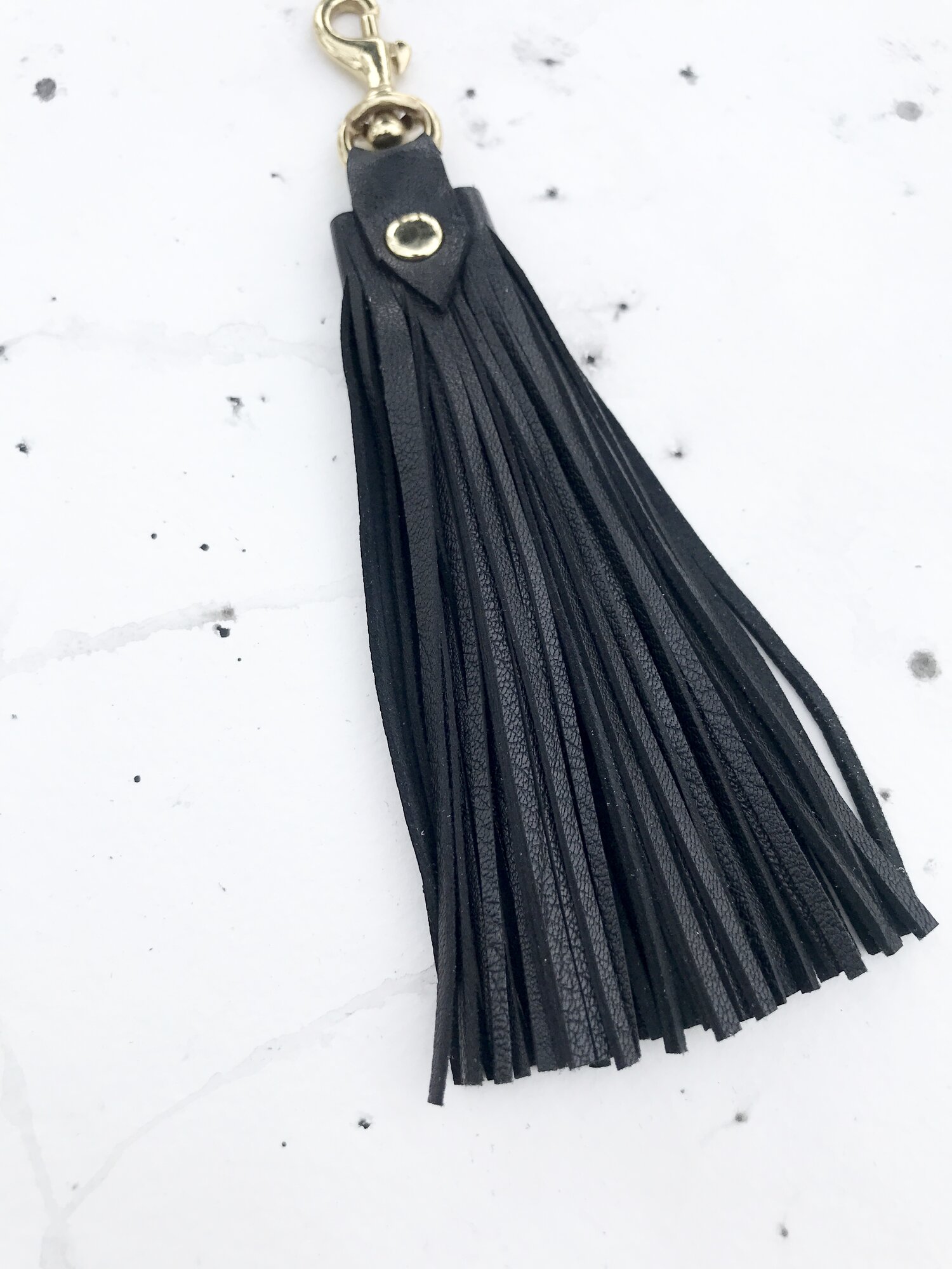 Black & Brass Leather Tassel Keychain — Heather Kita Jewelry Design