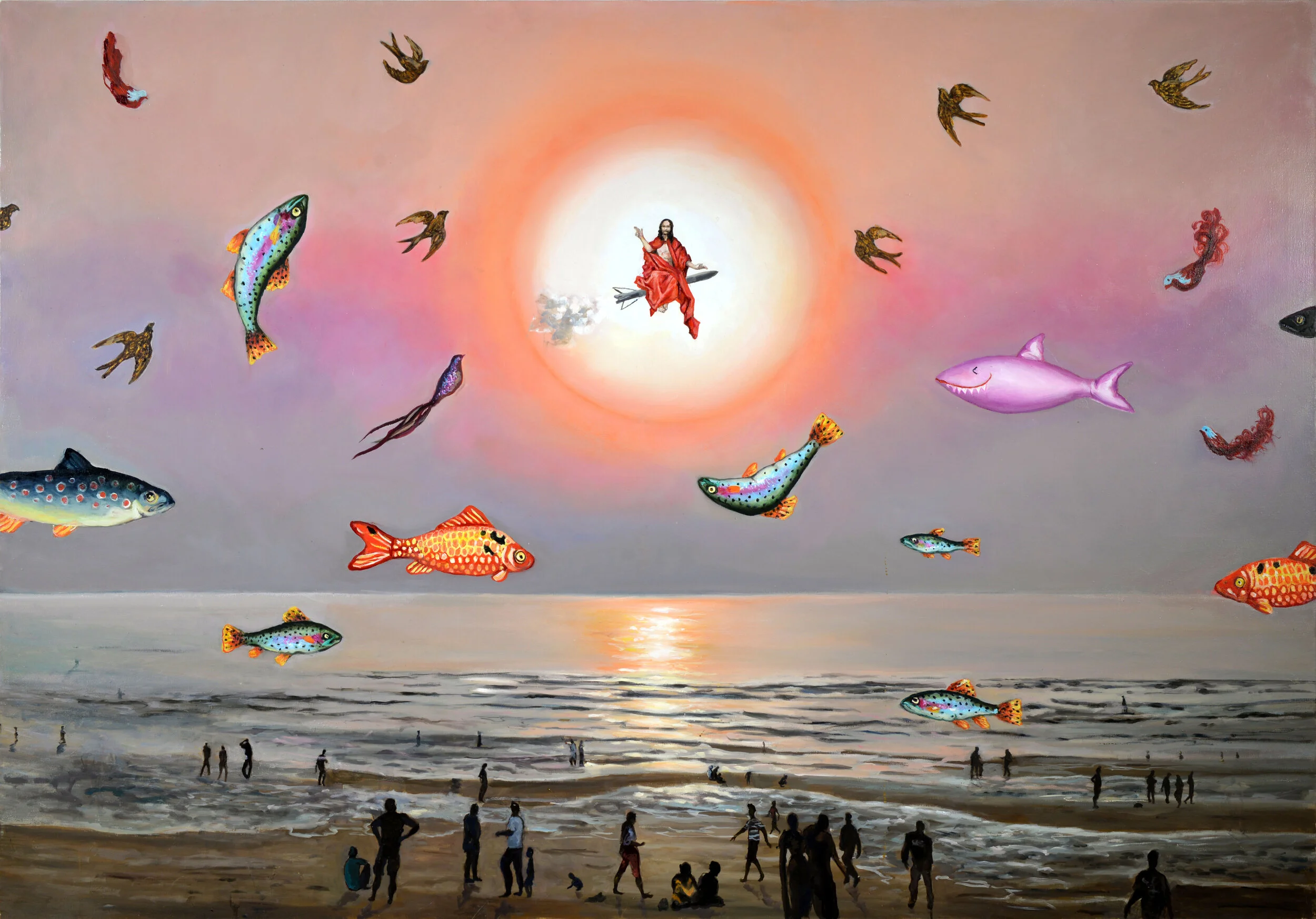 Pantocrator among fish and birds, oil on cavas, 140 x 200 cm