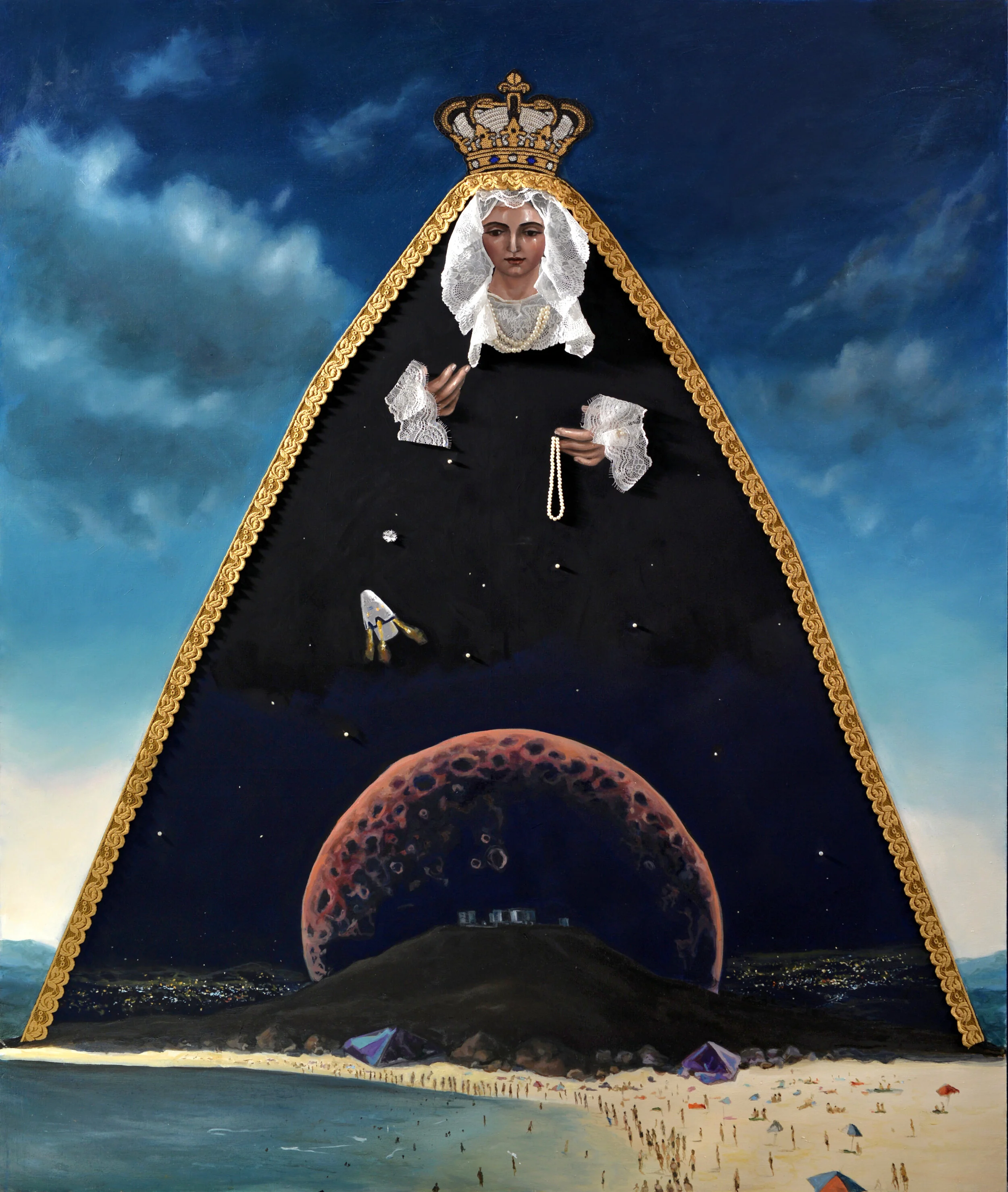 Martian Madonna, oil and acryl on canvas, fabrics, 180 x 150 cm