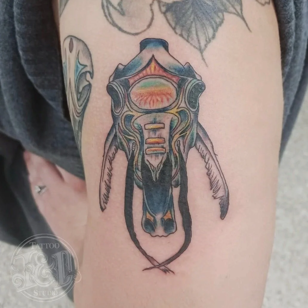 Beautiful eagles album art by @stabinks stop in for all your classic rock needs! #eagles #theeagles #rock #music #albumcover #skull #inkanddestroy #tattoo