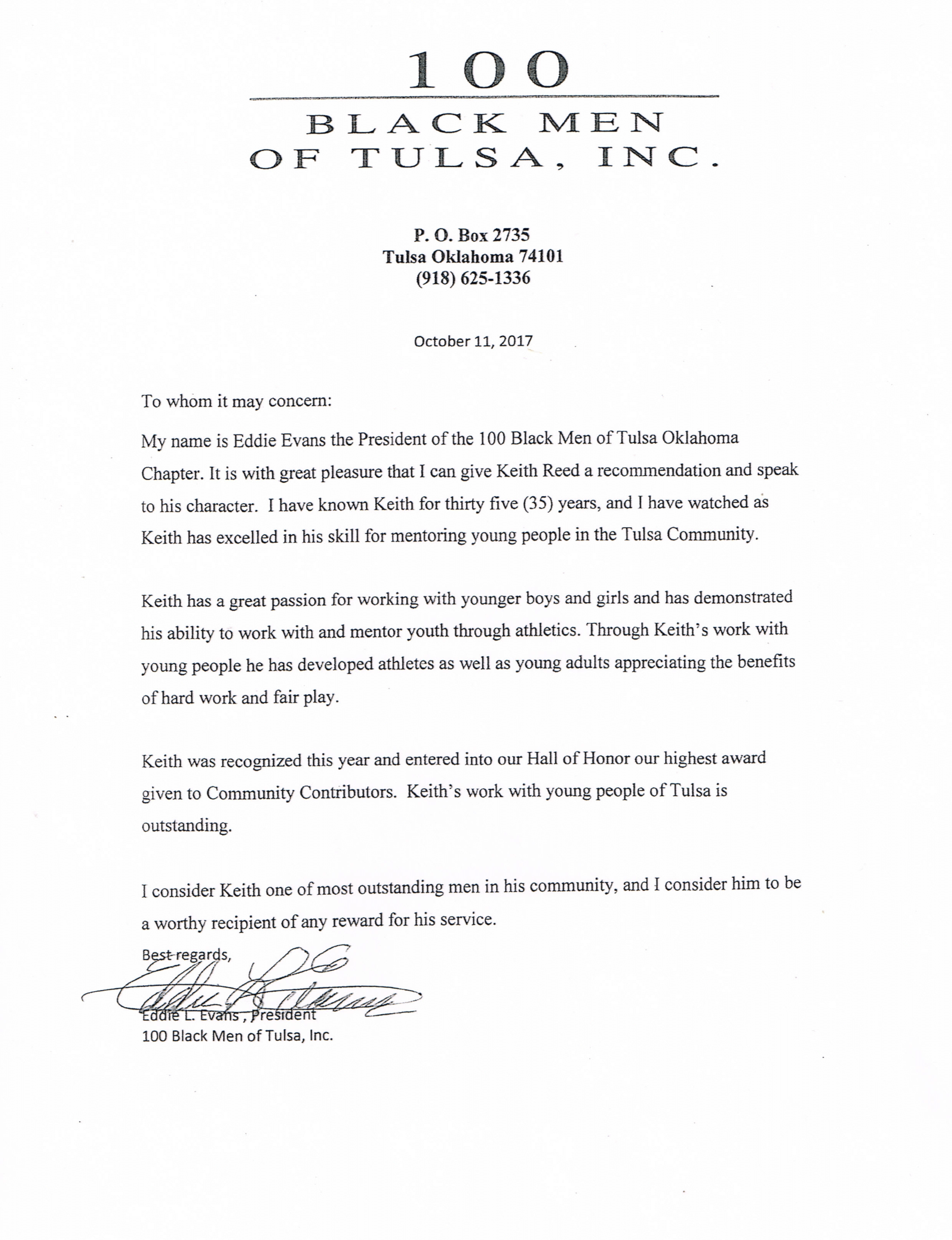 Eddie L. Evans - President, 100 Black Men of Tulsa