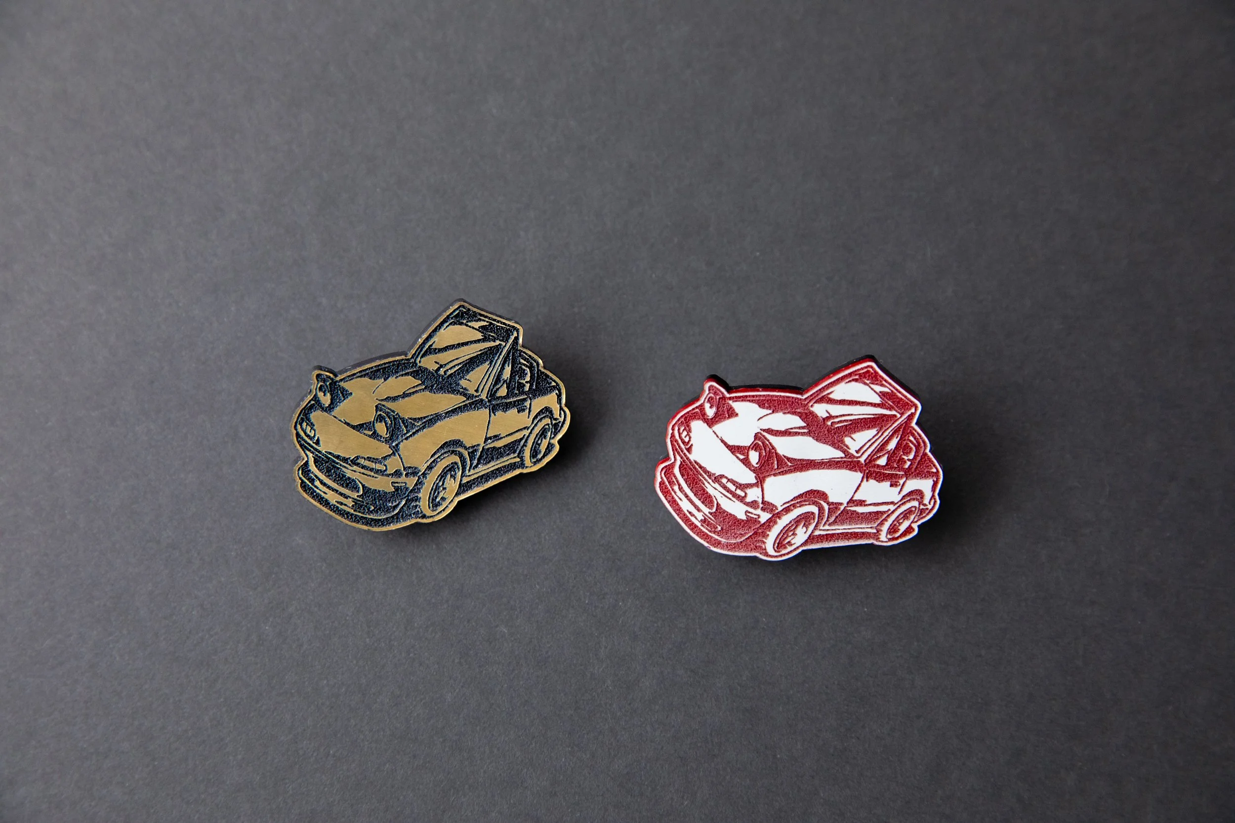 Gold and Red Chibi Miata Pins