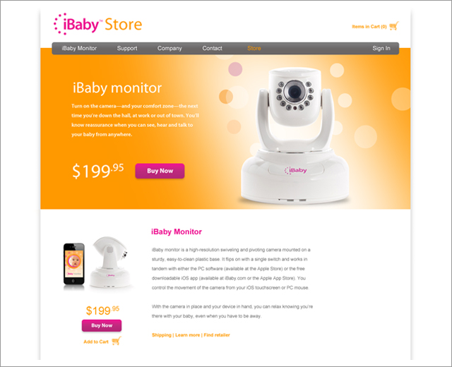 iBaby: website, store page
