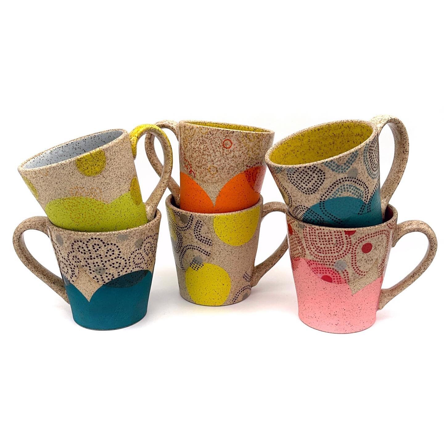 Mugs! Speckled and Dotted. 
I&rsquo;ll have these at the @kcurbanpotters Gallery Expo Booth at nceca next week! March 14-17 at Duke Energy Convention Center in Cincinnati, OH. The Expo opens Tuesday evening and runs through Friday. You do NOT need a 