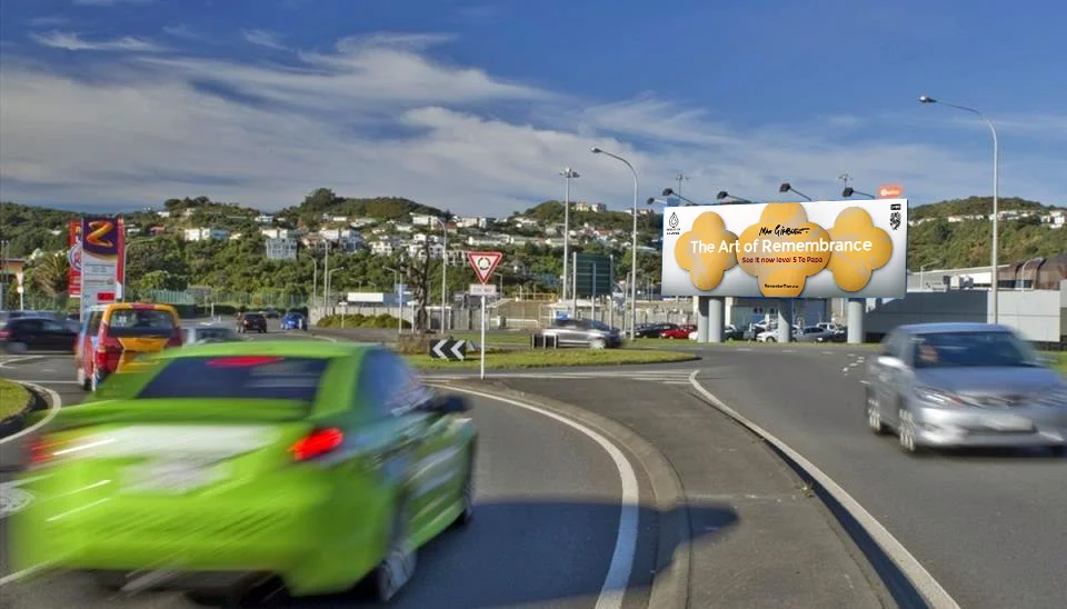 Billboard near Te Papa Tongarewa promoting the Art of Remembrance project Photography by Michael Hall