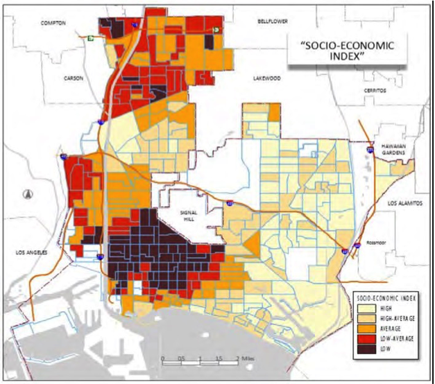 The Long Beach Socio-Economic Index relates to diabetes prevalence, not just income.