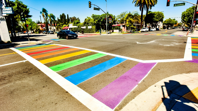 Rainbow crosswalk in Long Beach, California