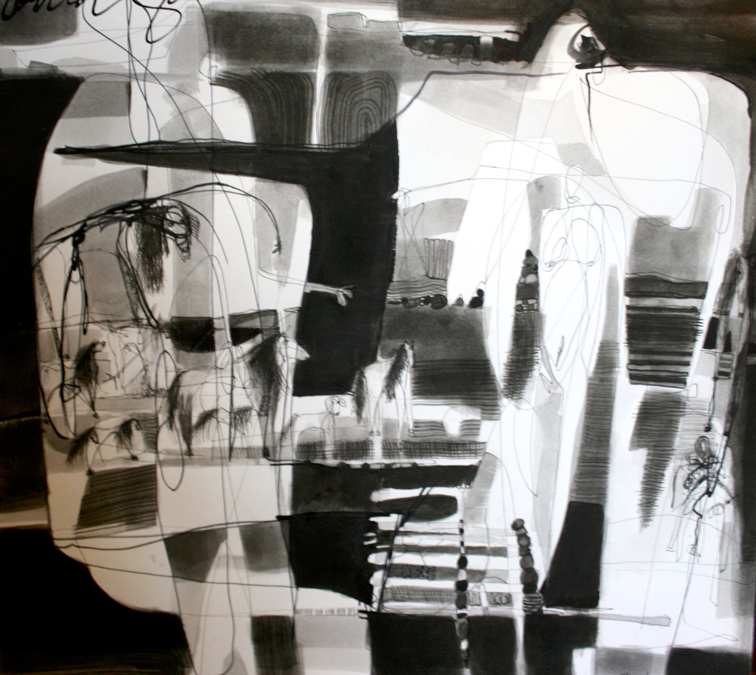  7 horses and a pelican , study / ink on paper 19x19 