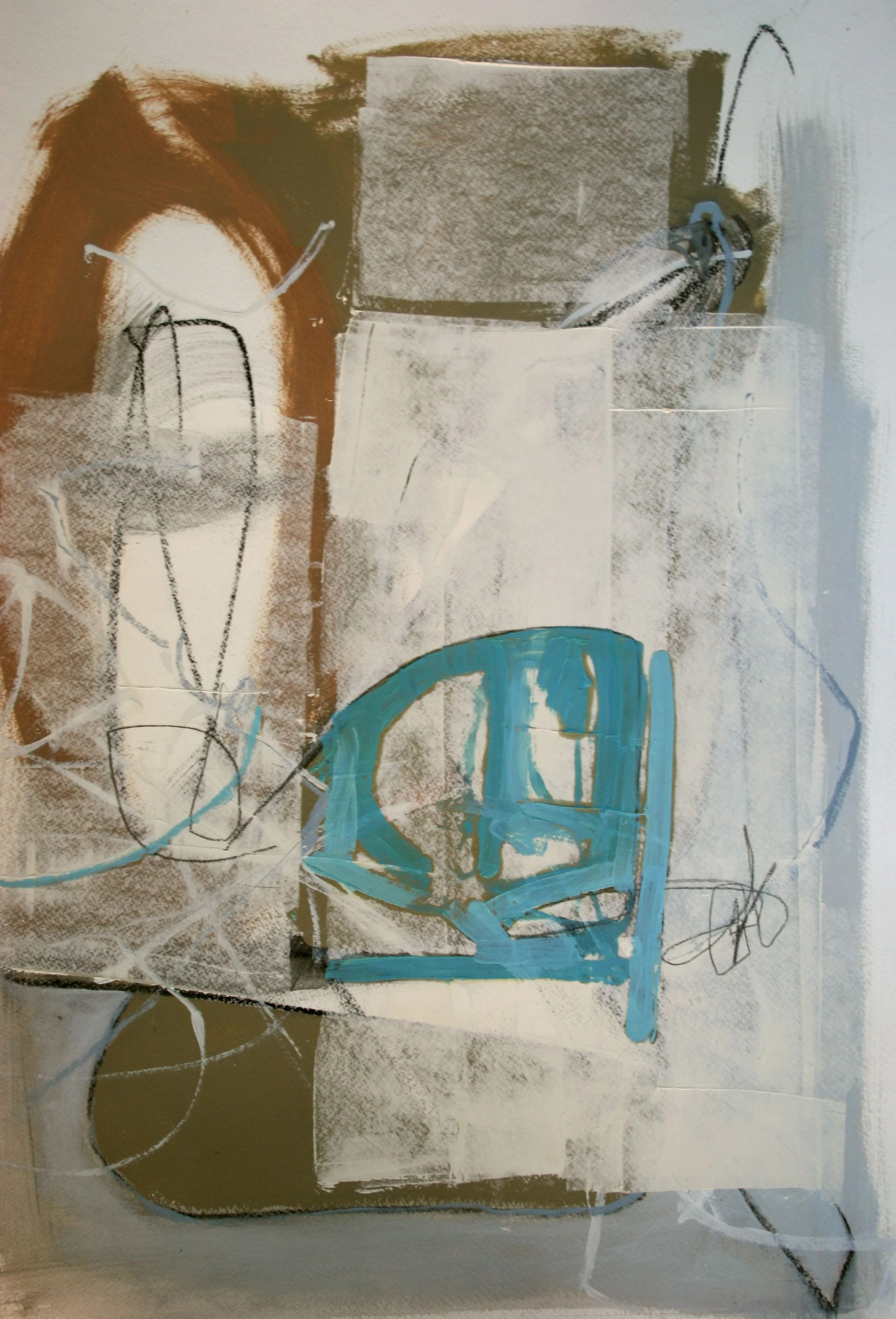 plaster, led , oil on paper 30x22