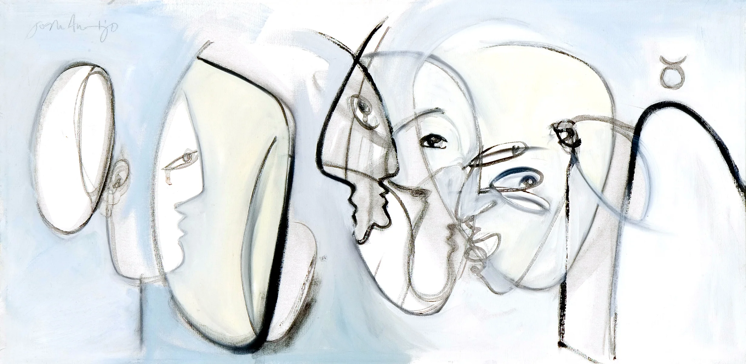 "In Conversation" oil on canvas 15x30