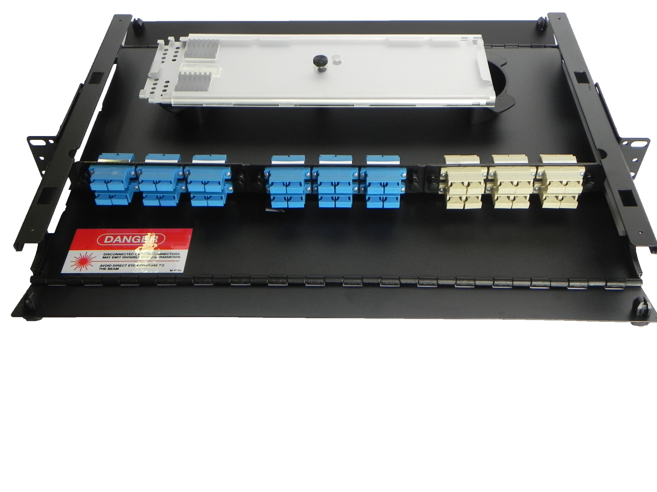 Front view of panel with splice tray