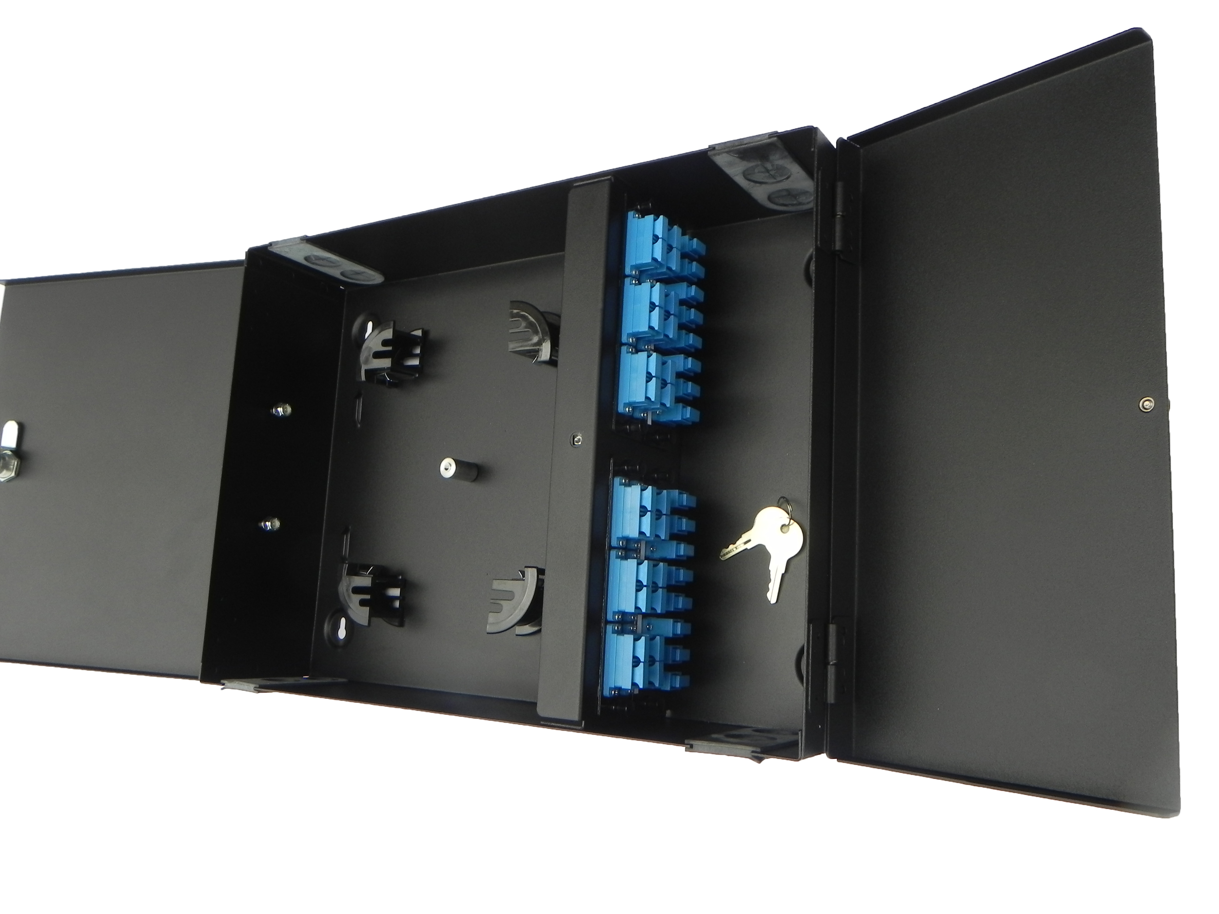 Inside view of wall mount with SC adapter plates