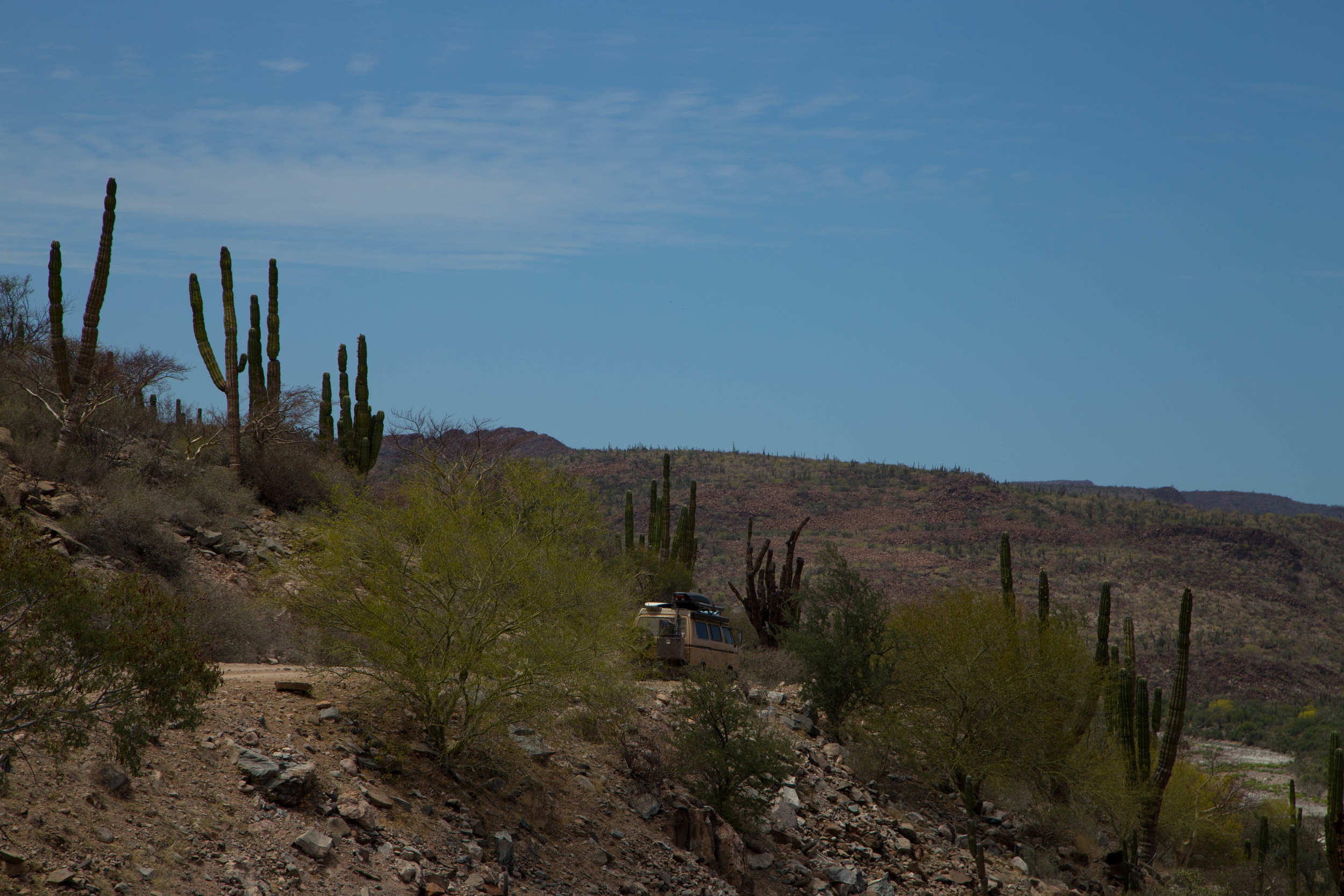 Ending up on remote roads like these in desolate Baja made us appreciate traveling with another vehicle!
