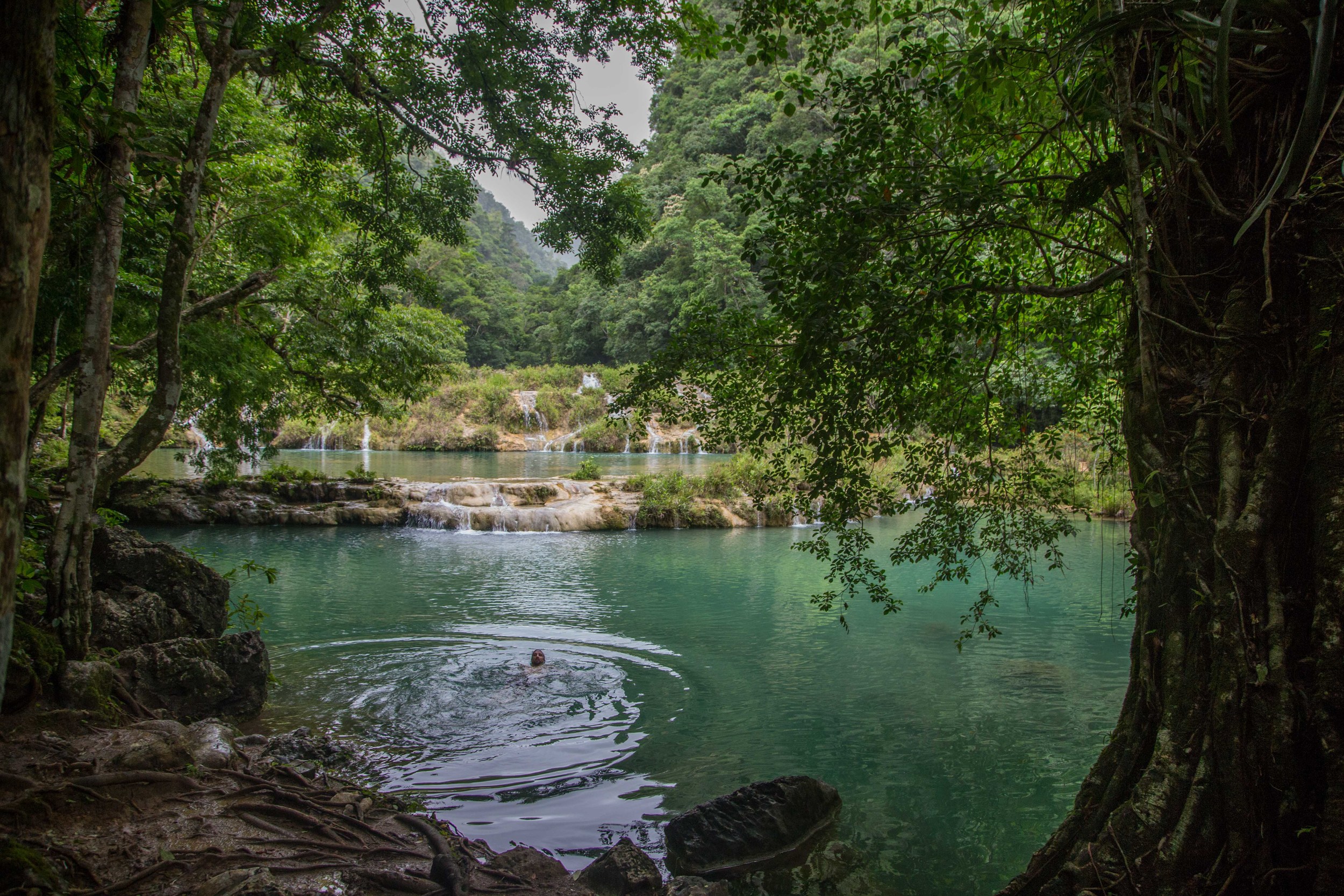 Merman at the falls. Why no crowds? Well it's passed closing and the park rangers are about to bust us.