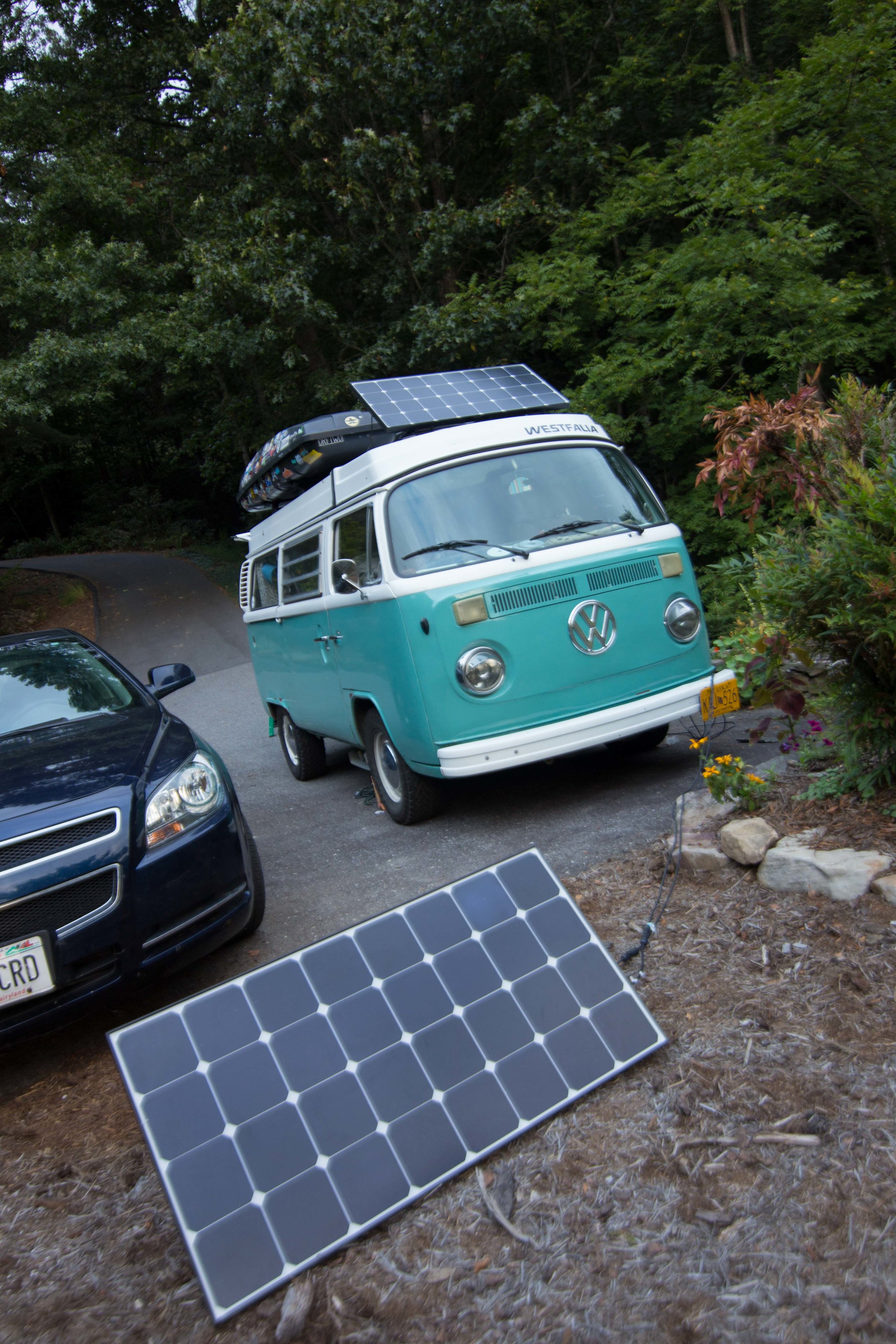 Walla! 200 Watts of energy producing panels on the roof, fairly hidden and secure!