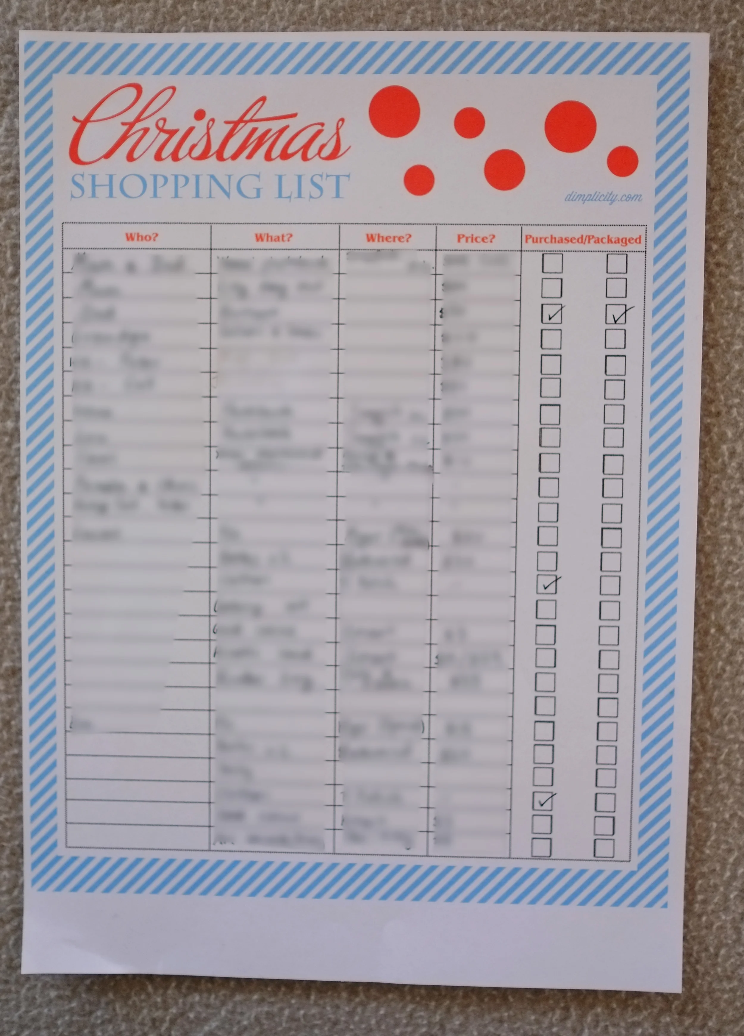 Christmas shopping list