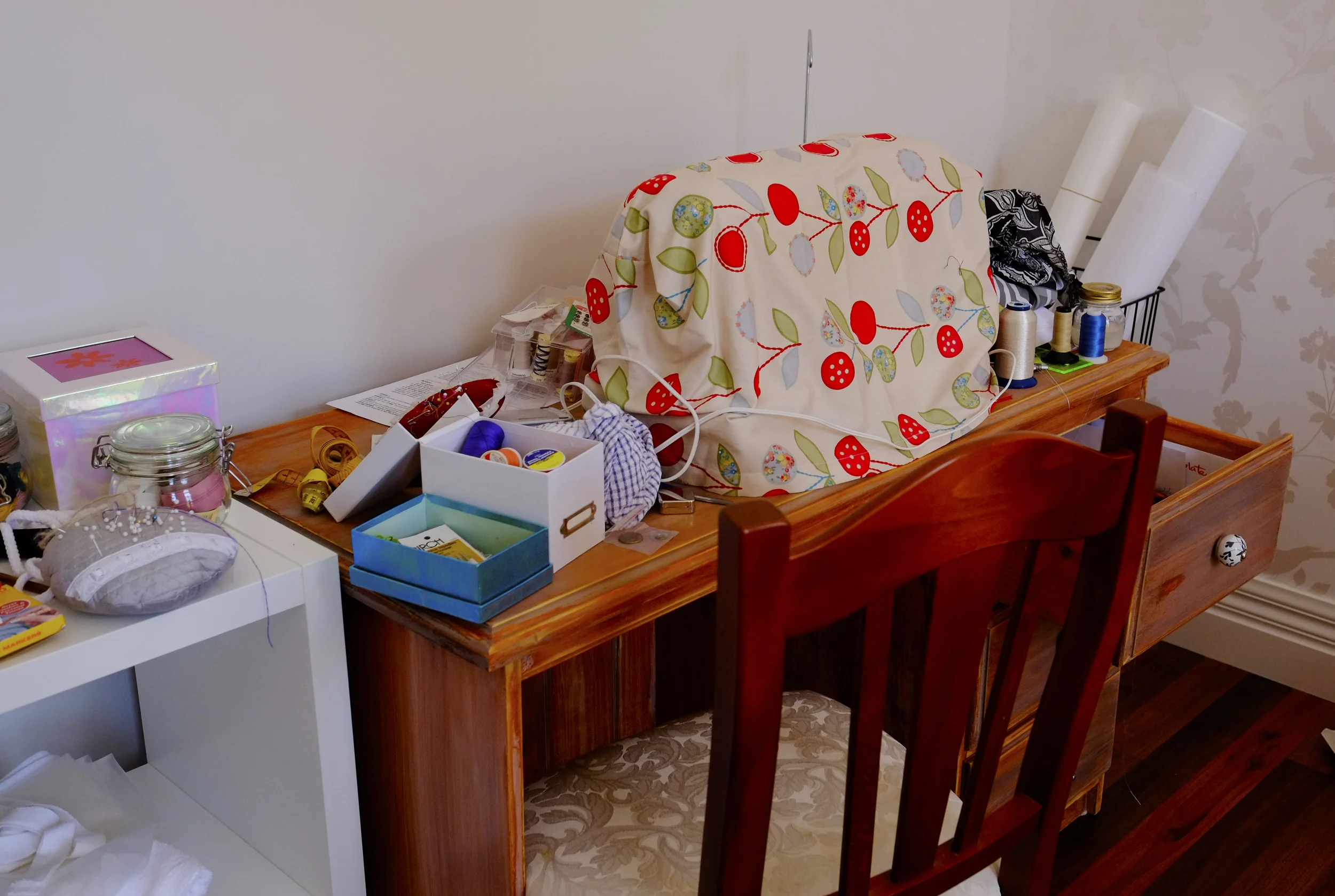messy sewing station