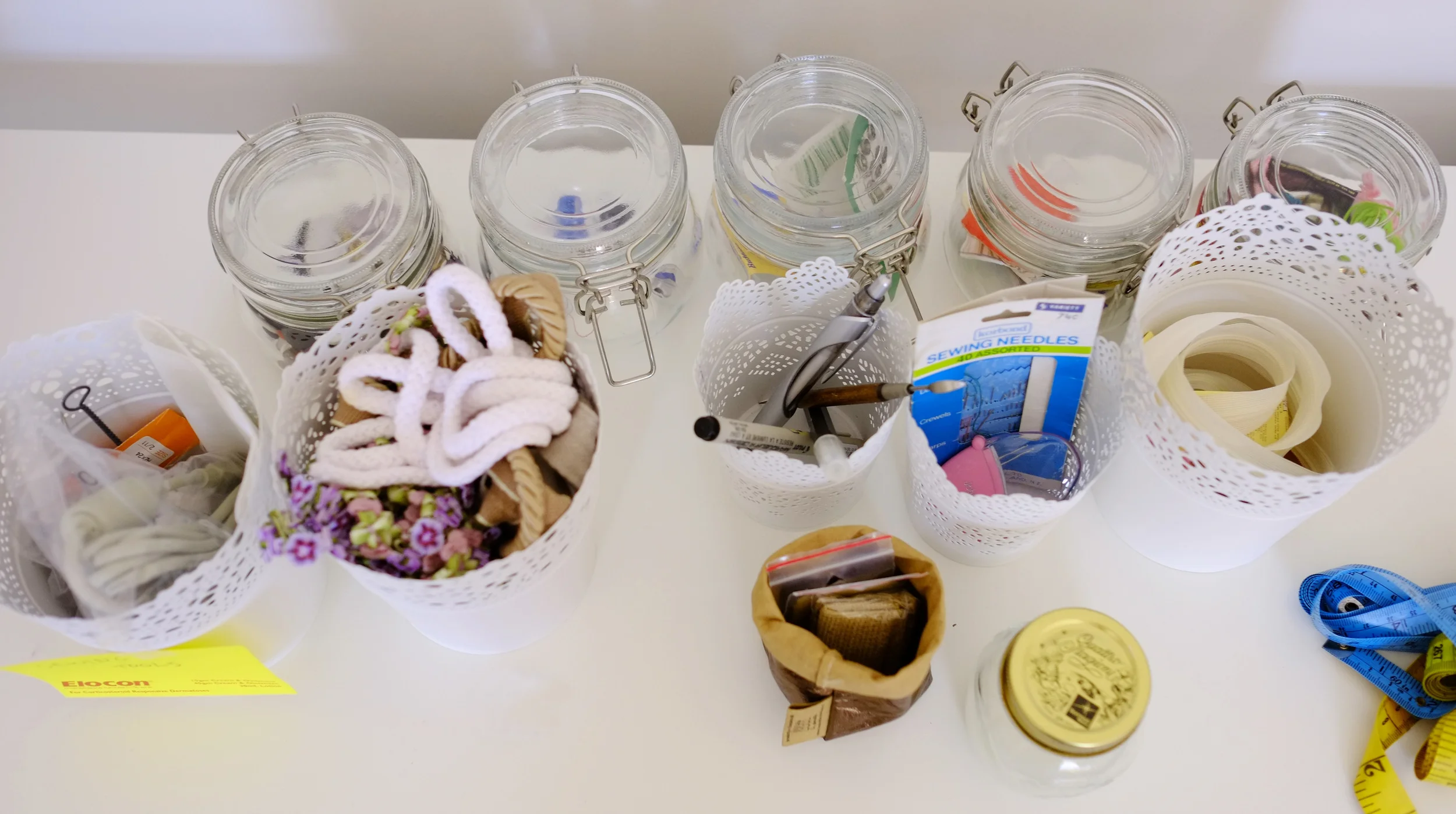 sorting sewing supplies