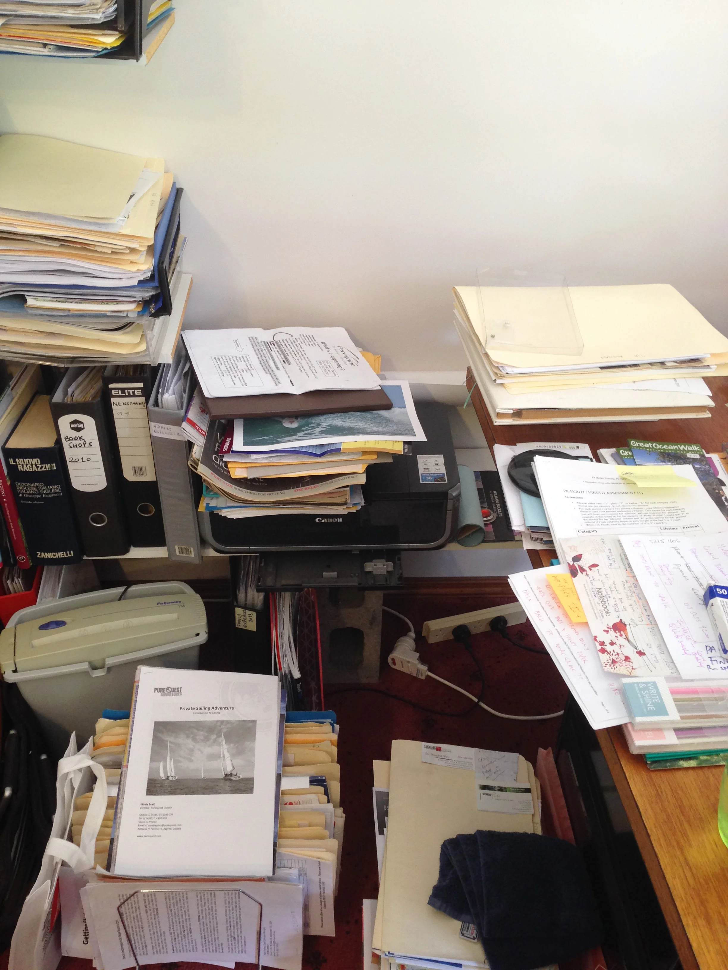 disorganised desk area
