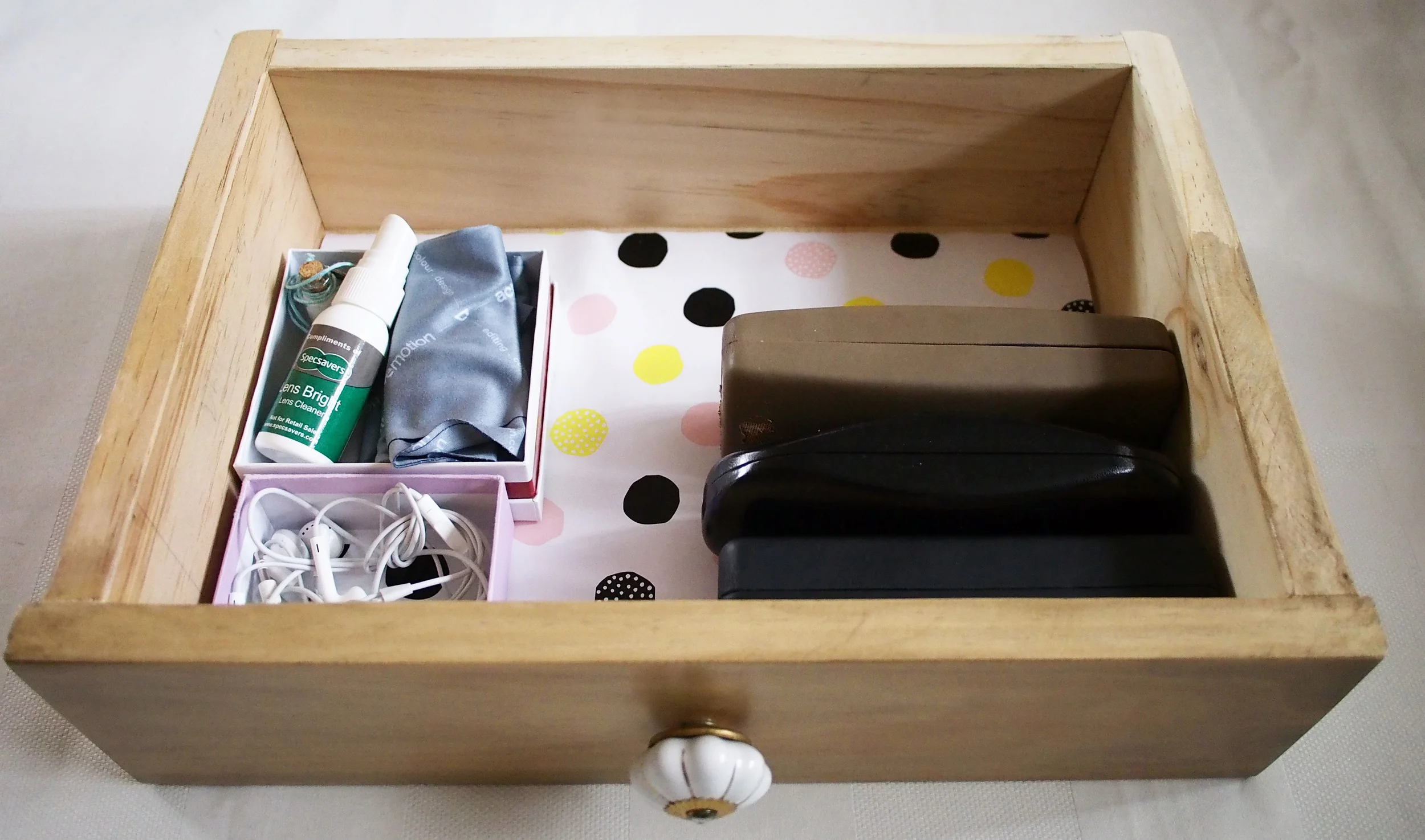 decorative drawer with glasses
