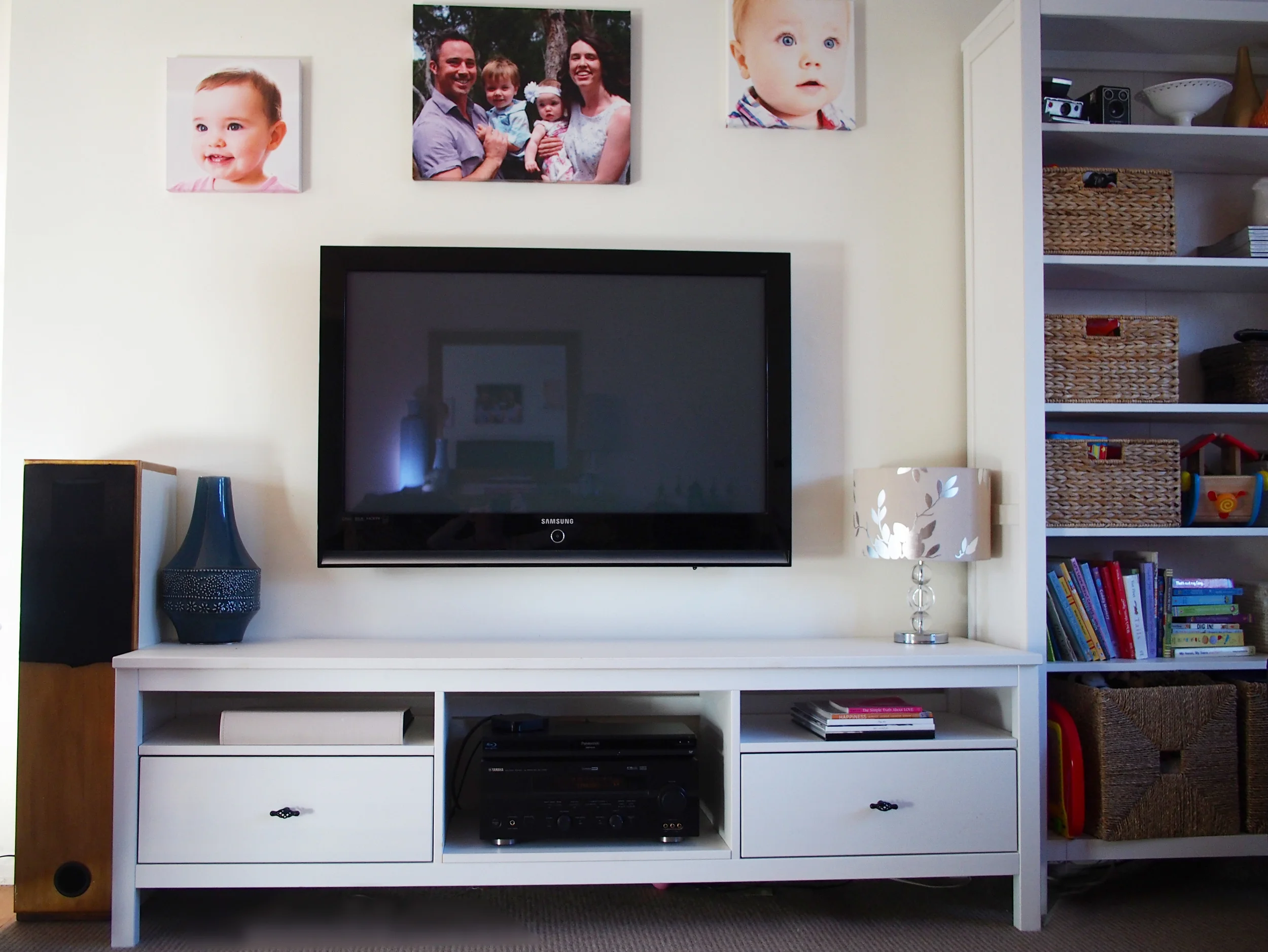 TV unit storage for puzzles and games