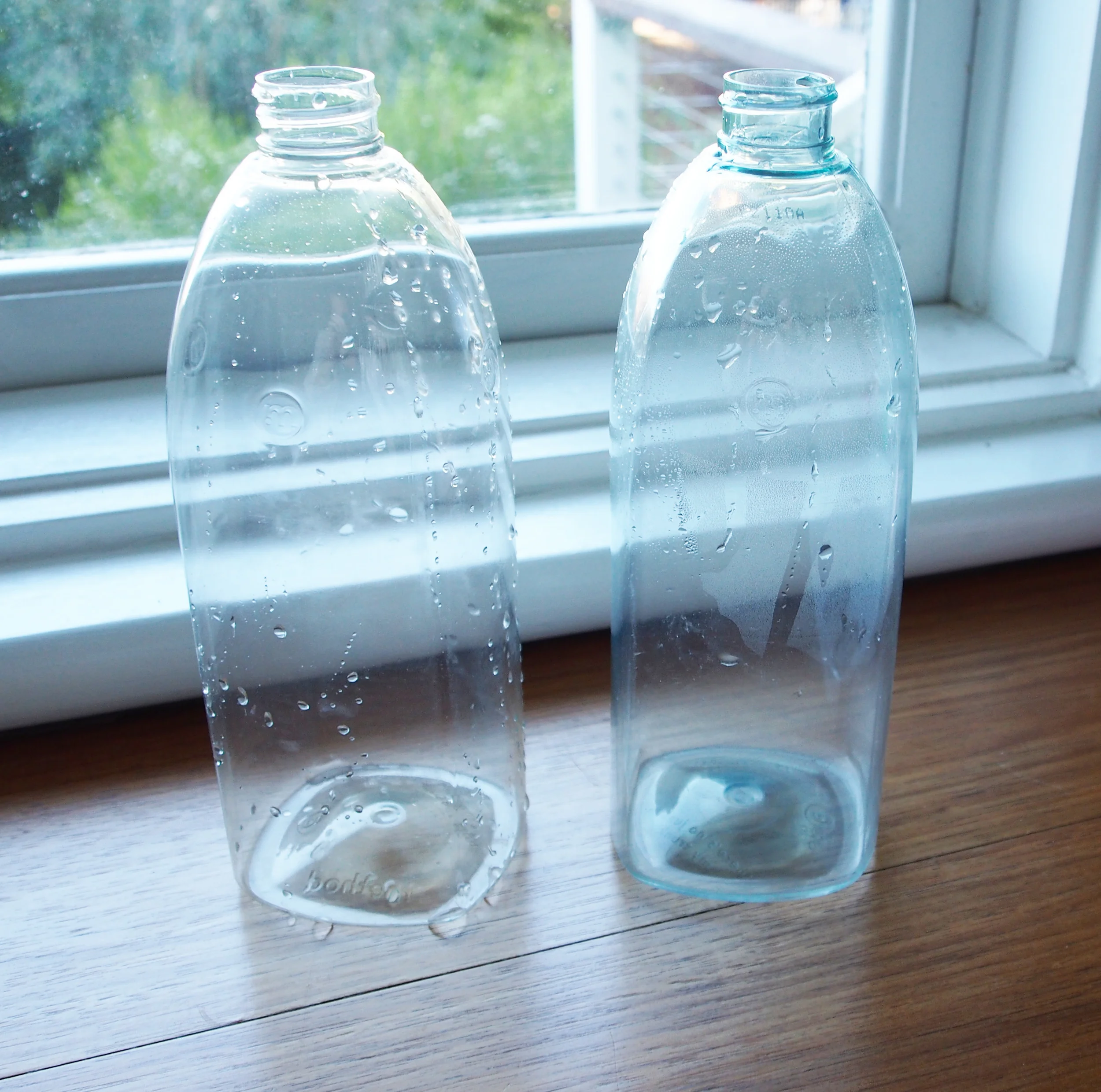collecting bottles to use for homemade cleaning products