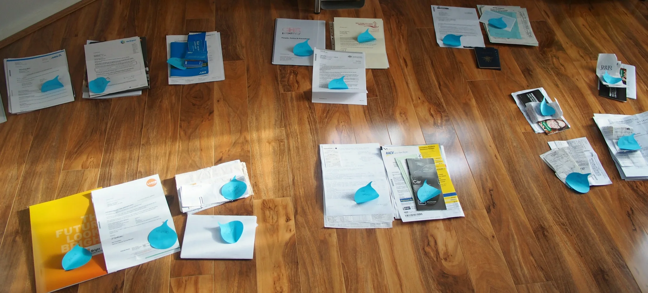 sorting paperwork in groups