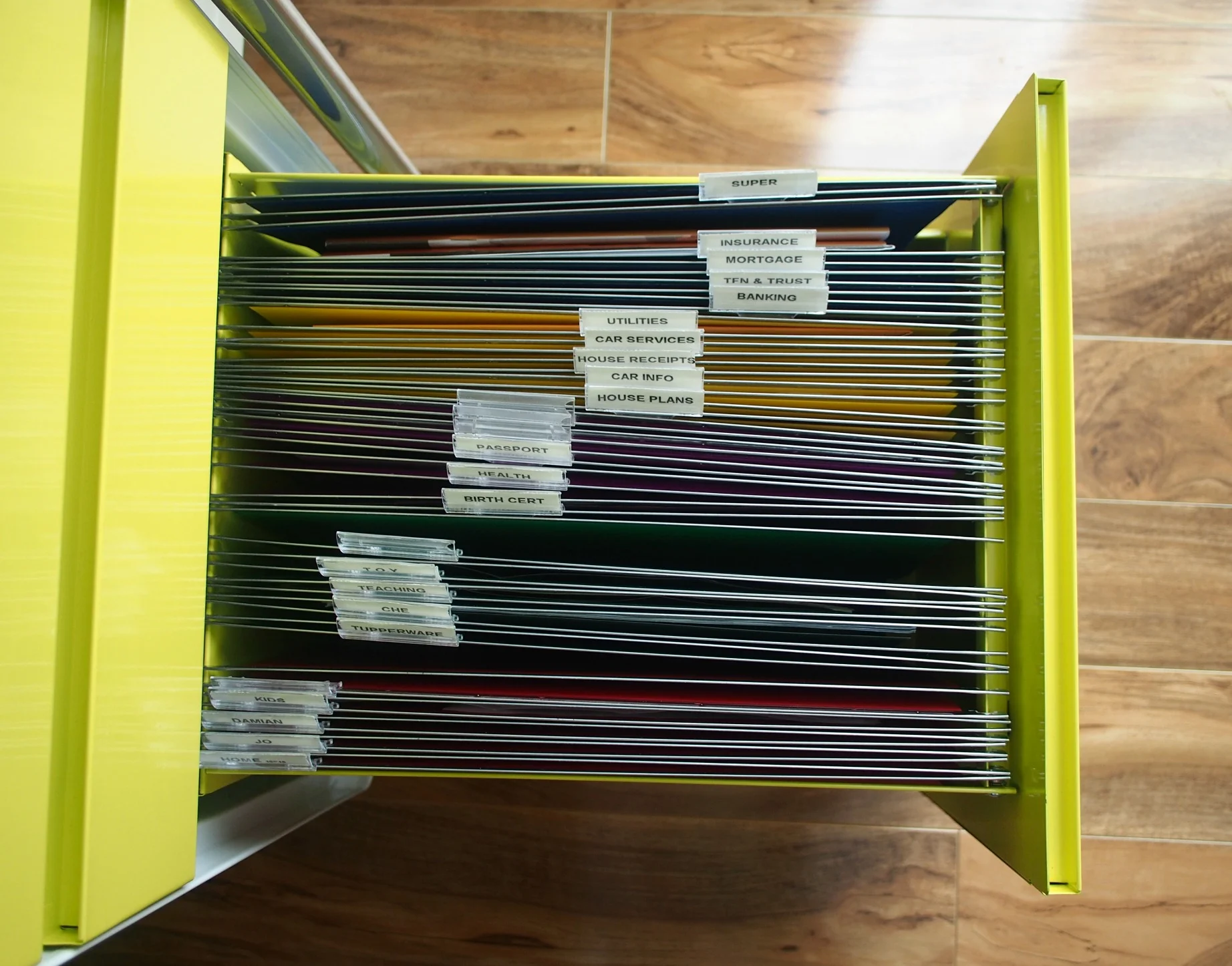organised paperwork in filing cabinet
