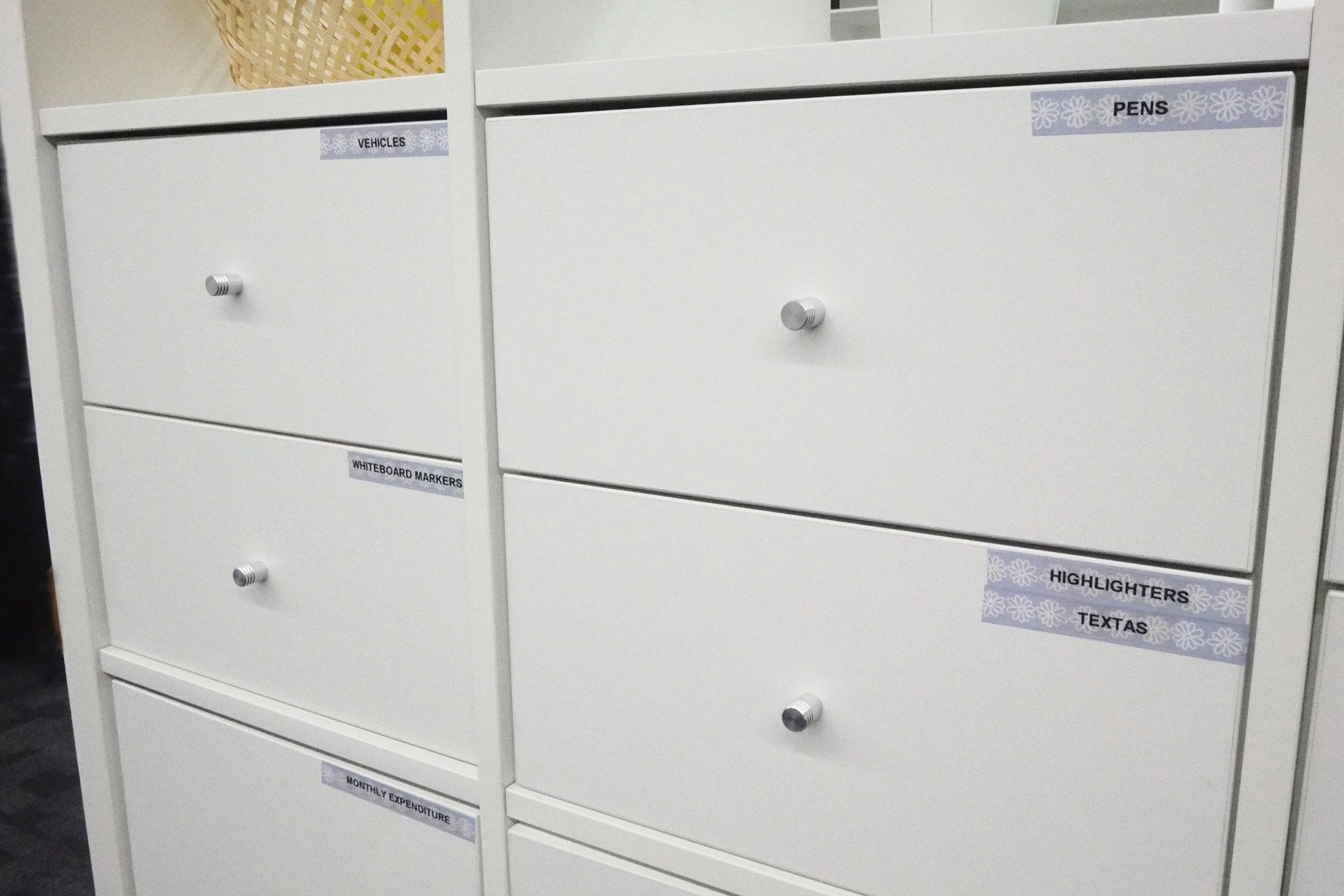 organised labelled drawers