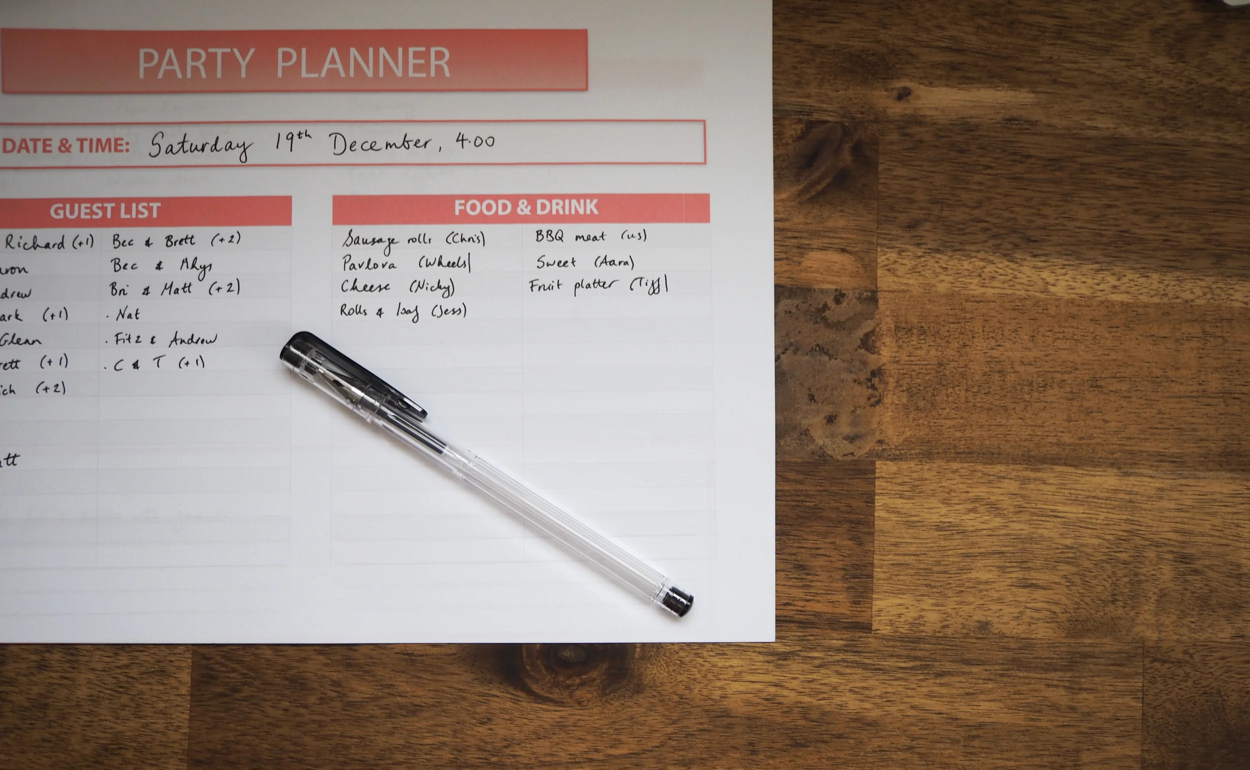 party planning checklist - keeping track of food and drinks