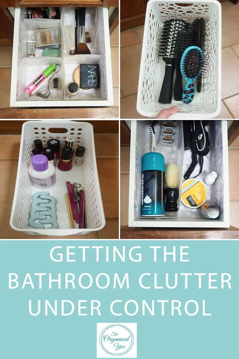 Getting the Bathroom Clutter Under Control - an organised vanity will help to keep your bathroom clean and tidy, and save you time in the morning when you're getting ready as you'll be able to easily find everything. Click through to read how I organised our bathroom vanity using some cheap and simple storage solutions 
