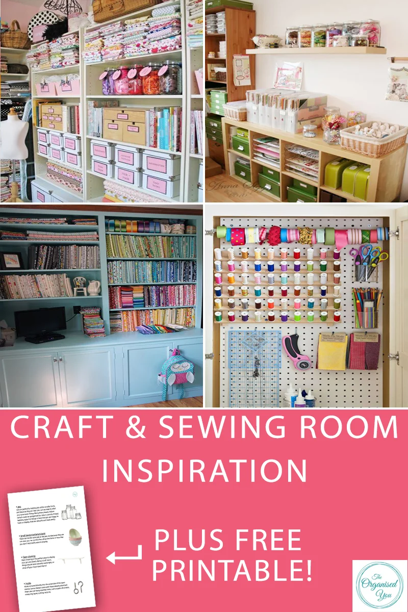 Craft & Sewing Room Inspiration - are you in need of some inspiration for getting your craft or sewing room organised? I've rounded up the most creative and organised spaces to provide all the inspiration you need for getting your space sorted. Click through to grab your FREE checklist of the essential products every sewing and craft room should have to stay organised! 
