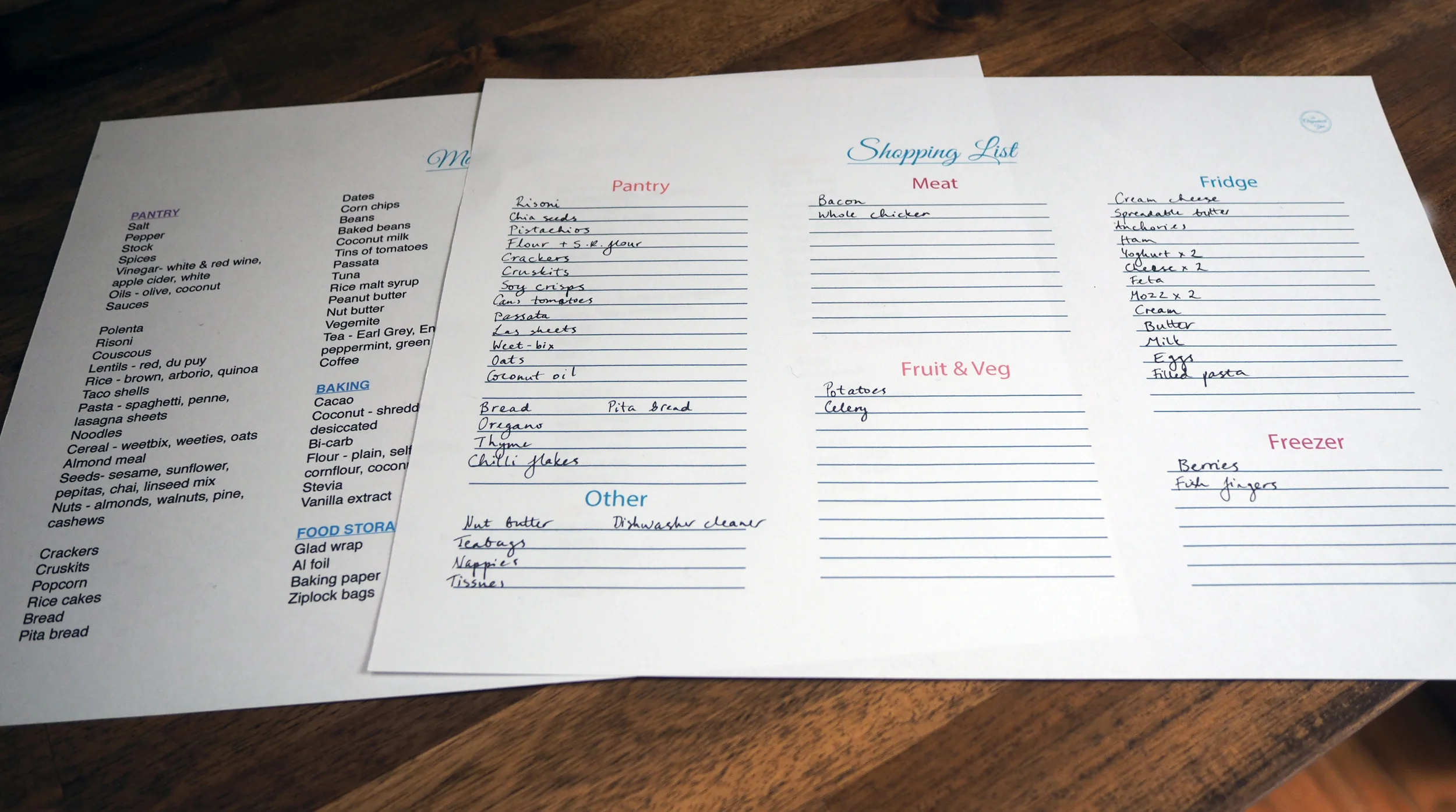 Filling out shopping list using a Master Shopping list