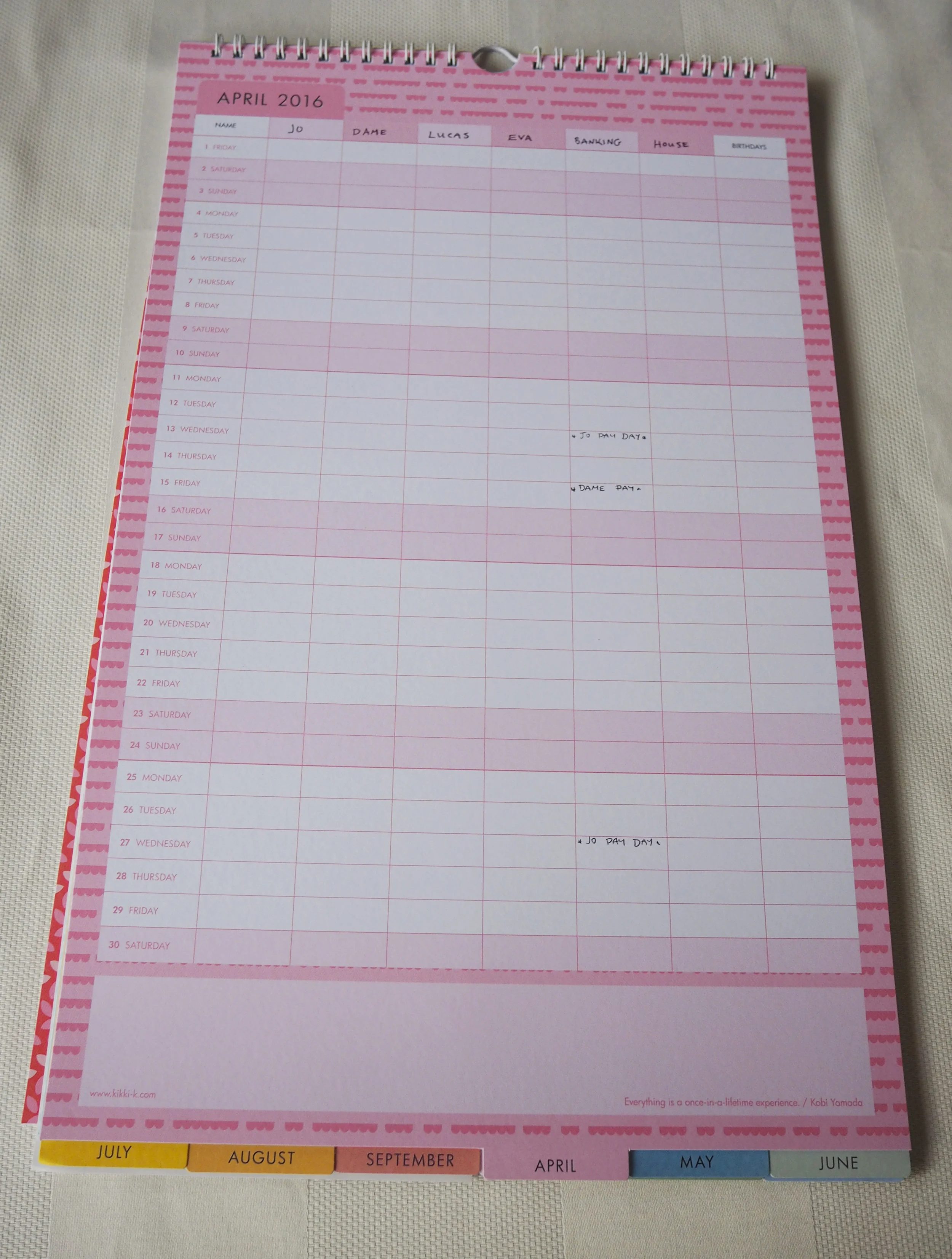 Blank calendar page, this calendar format is perfect for getting your family organised and on track