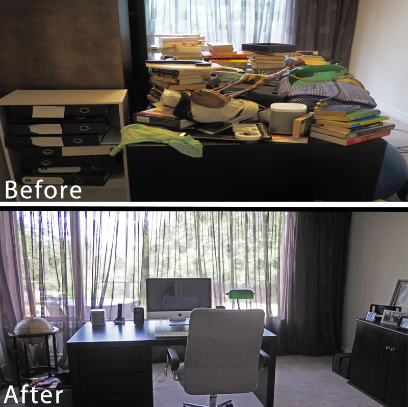 Home office makeover - before and after, an organised and peaceful home office working space