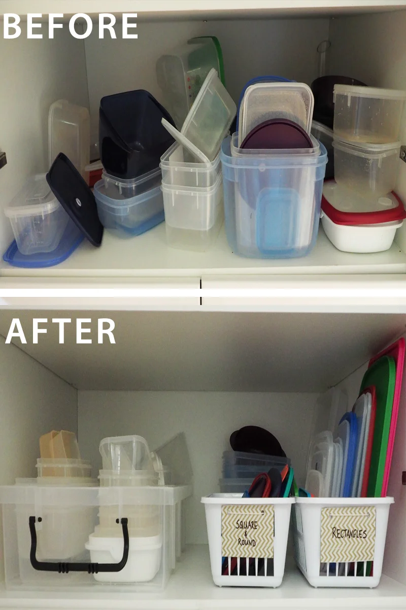 How to organise the food storage containers - separate containers from lids to create an easy-to-maintain system that is need and organised