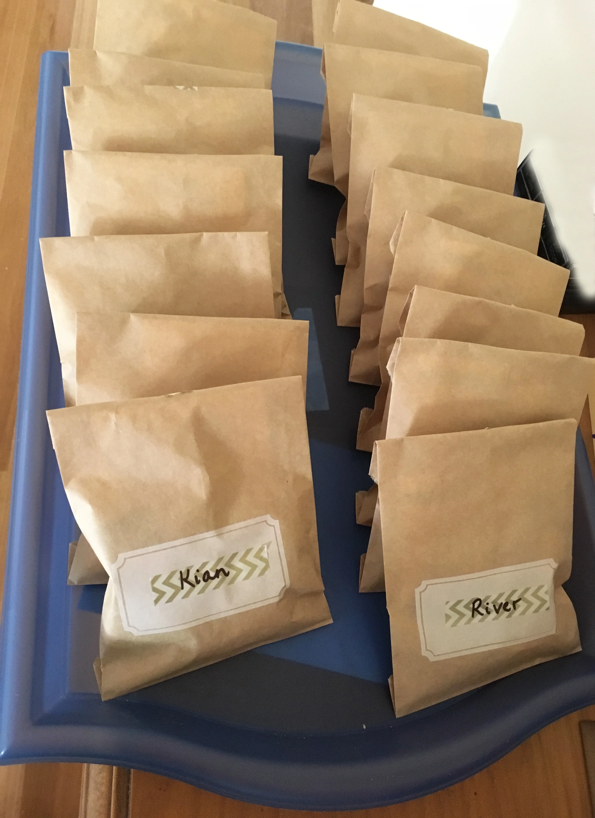 Pre-prepare lolly bags and place them on a tray with each child's name attached so you know that noone missed out on receiving one!