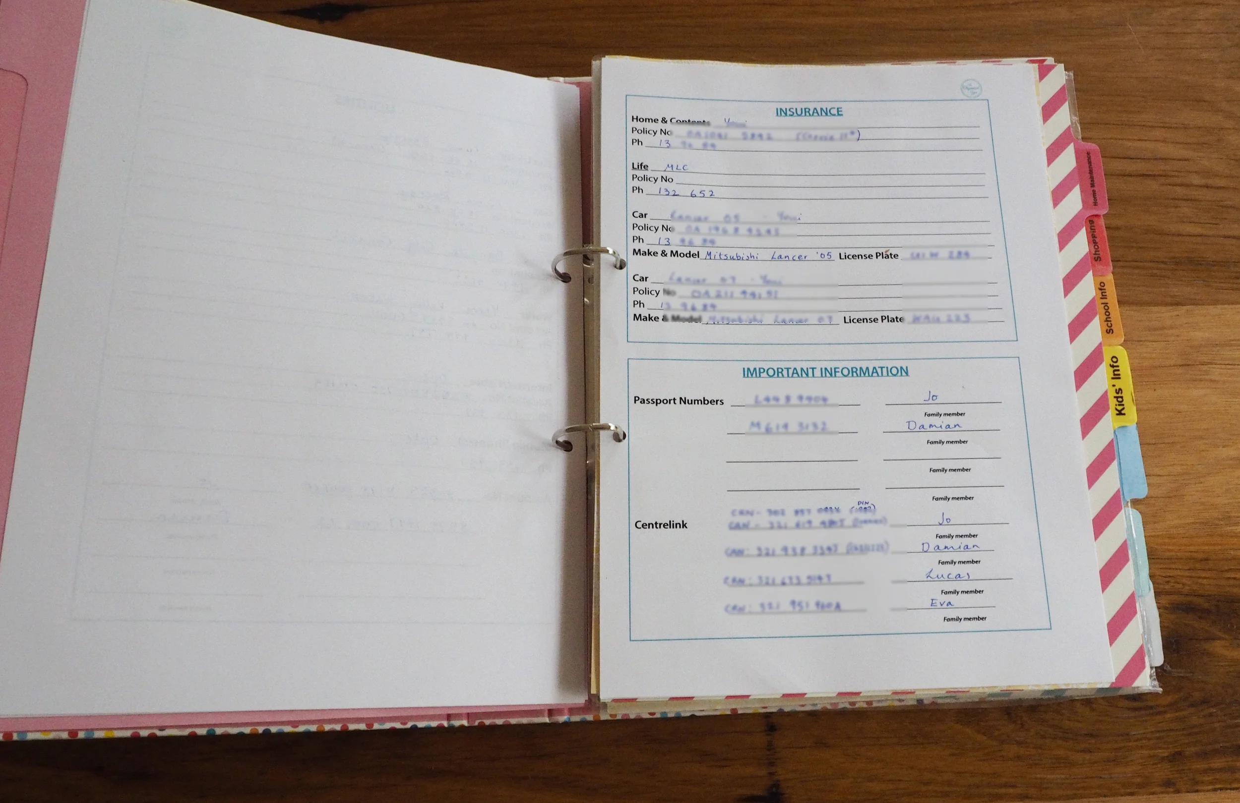 A household binder is a useful spot for storing important information