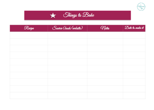 Checklist of things to bake The Organised You