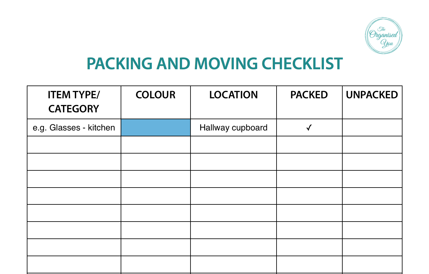 Packing and moving checklist - The Organised You