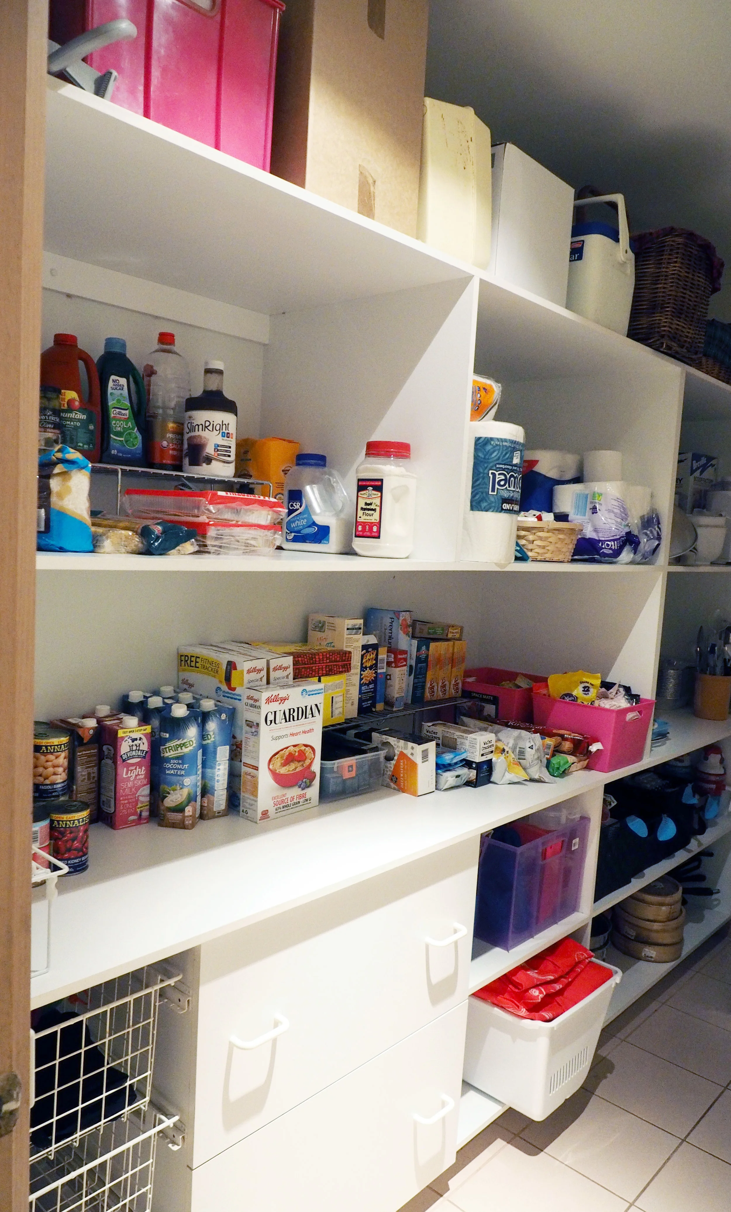 An organised pantry with everything easy to find and easily accessible - client space makeover {The Organised You}