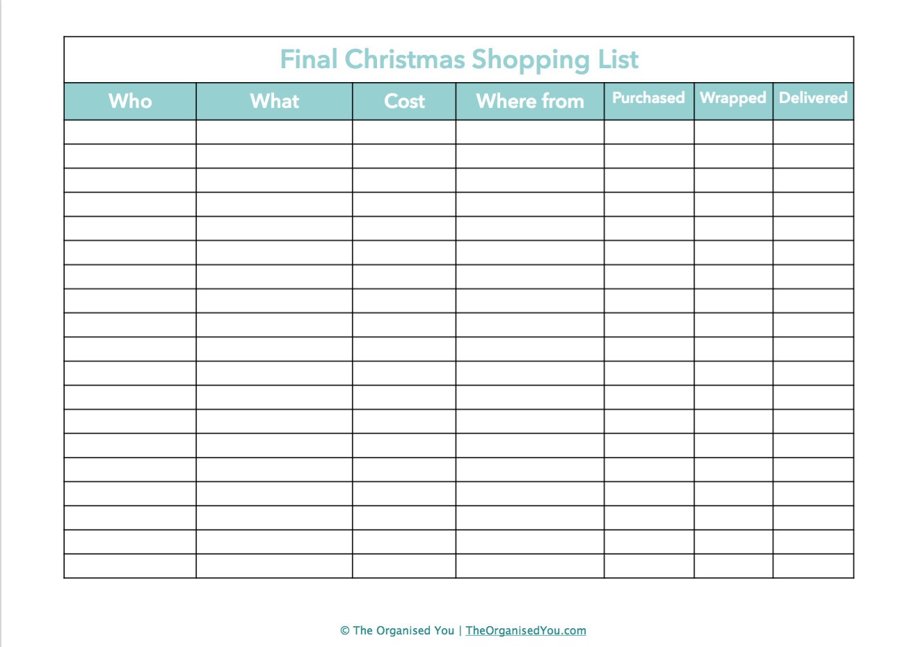 Free Christmas planner from The Organised You
