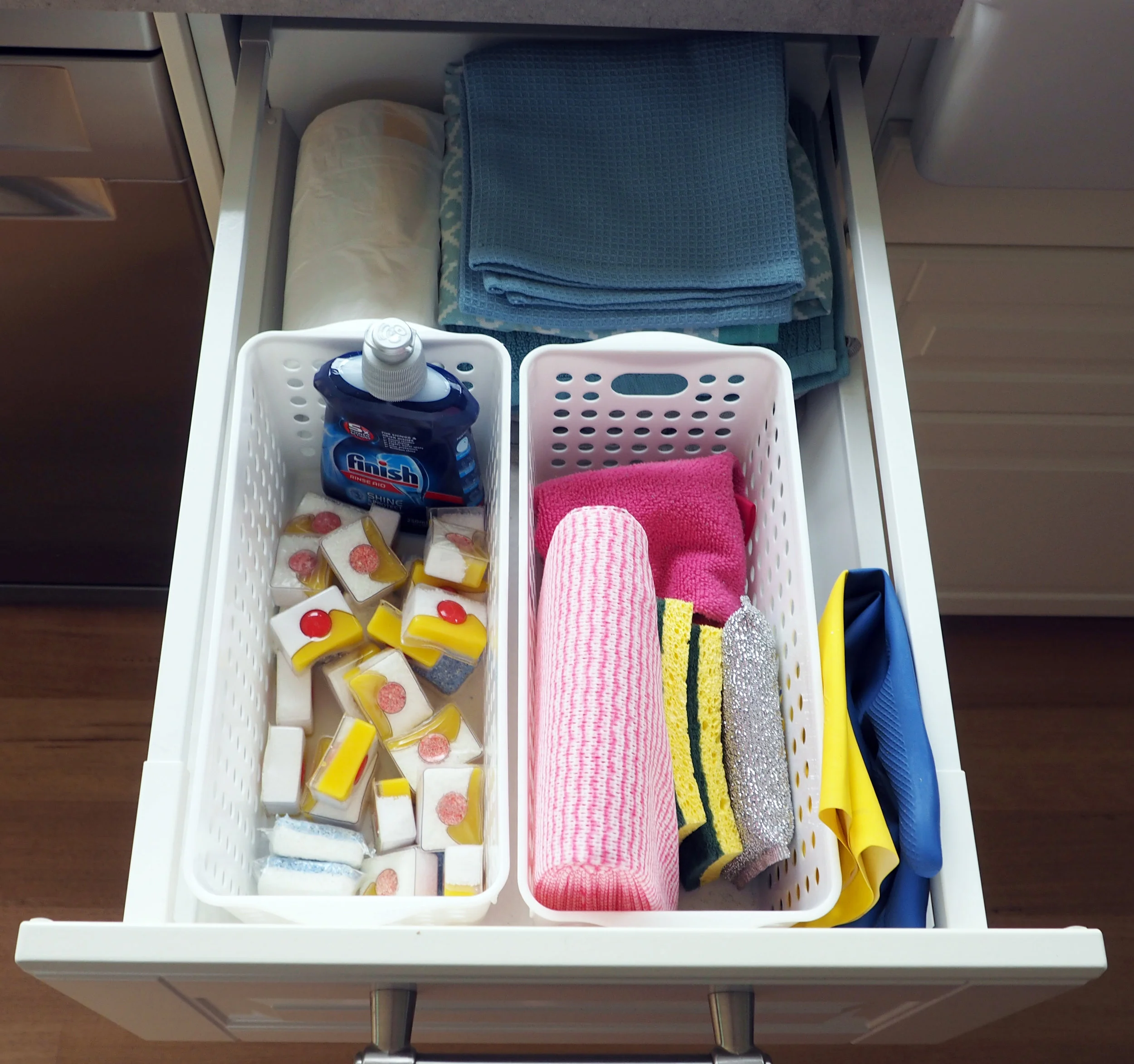 Cheap baskets make a great kitchen storage solution