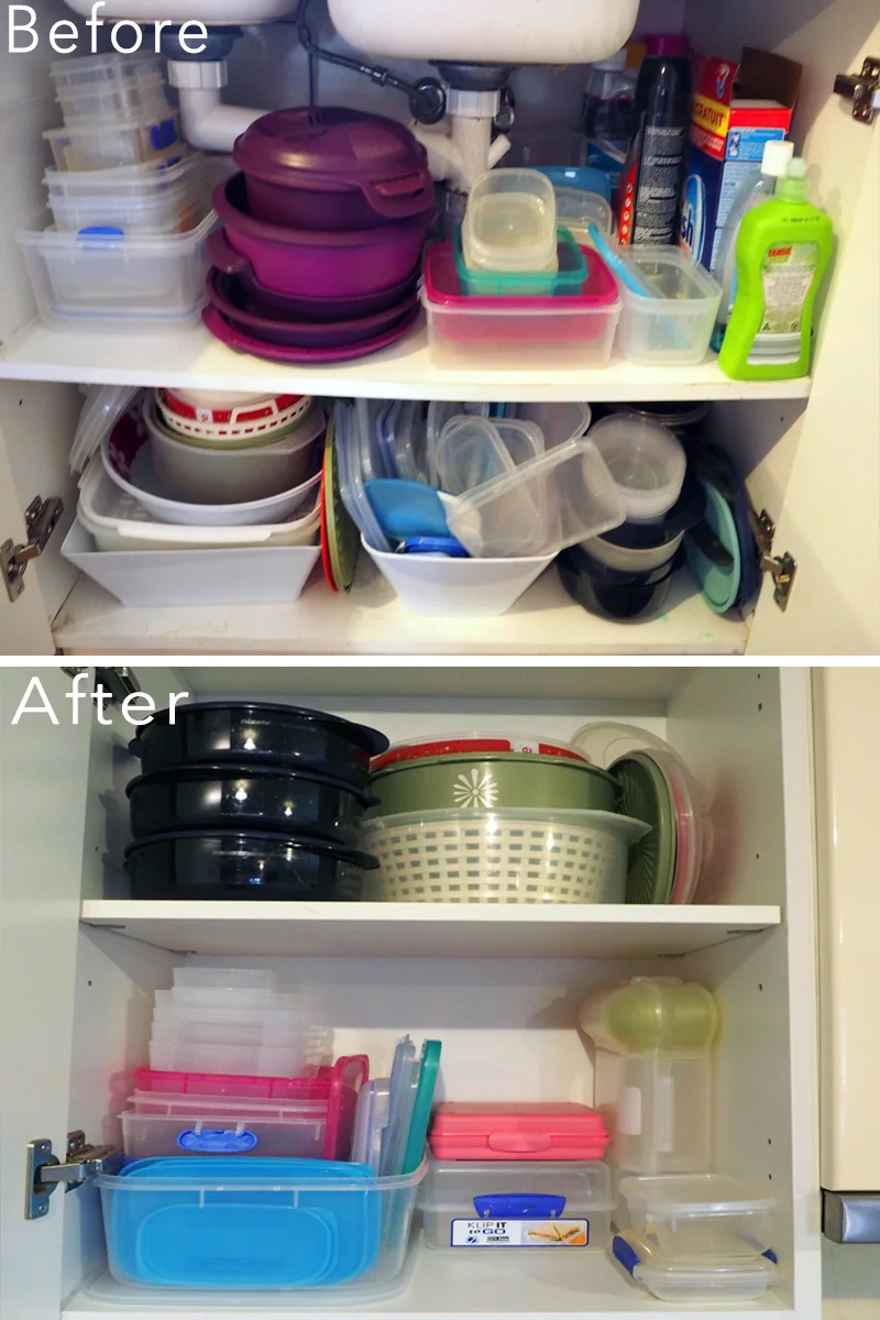 Kitchen makeover - organising the plastics collection {The Organised You}