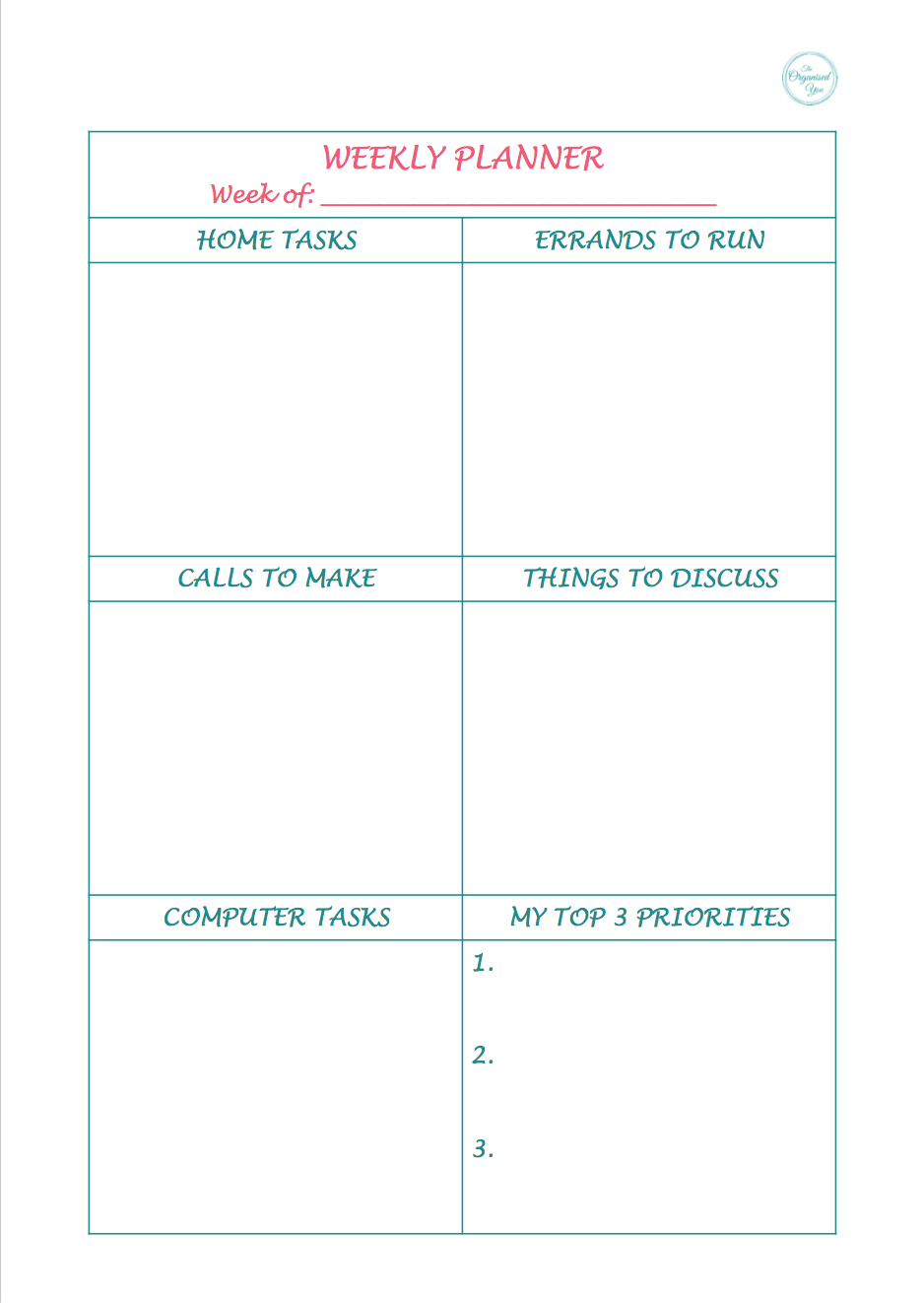 Plan your tasks in categories to be more efficient and productive with your time {The Organised You Productivity Pack}