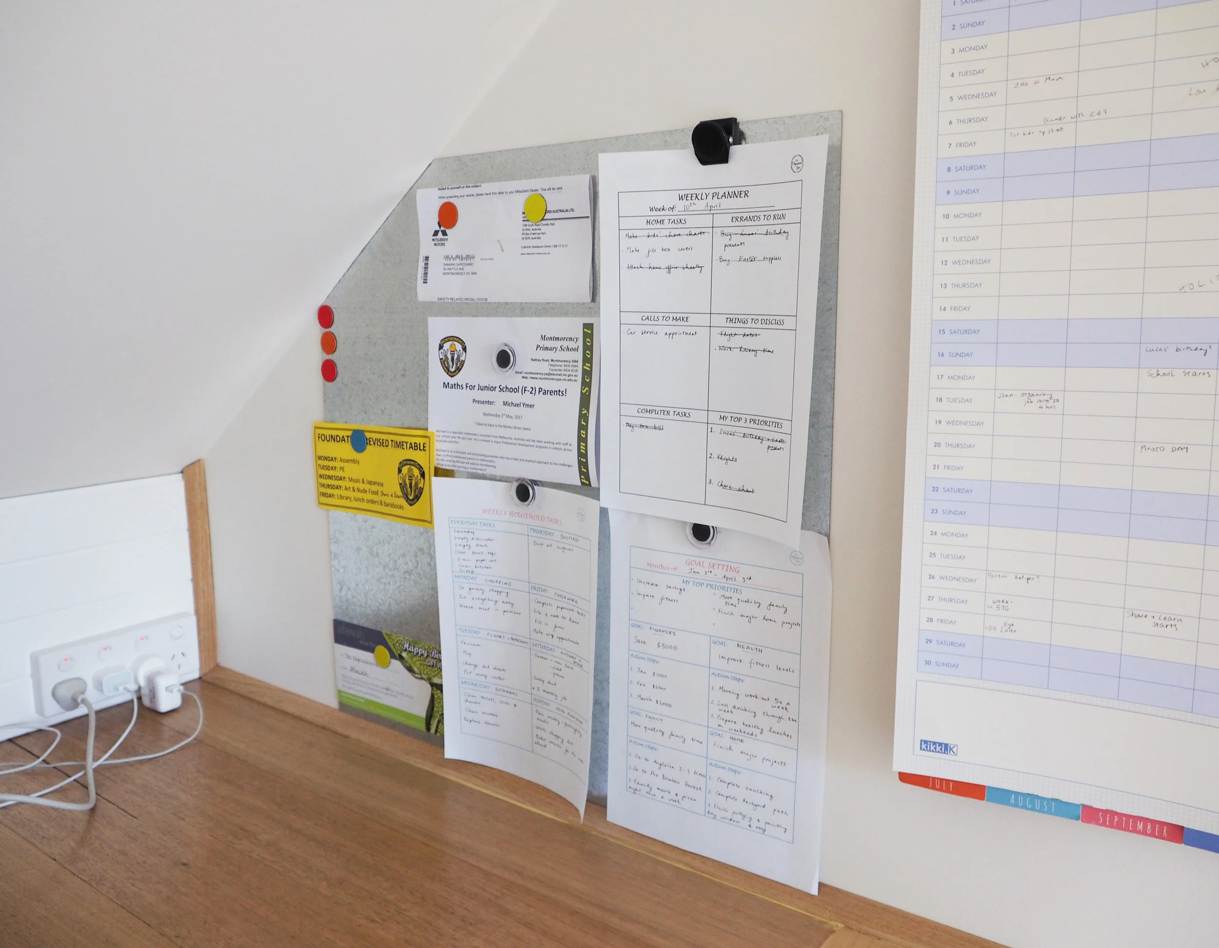 Use a memo board to pin important information in a family command centre {The Organised You}