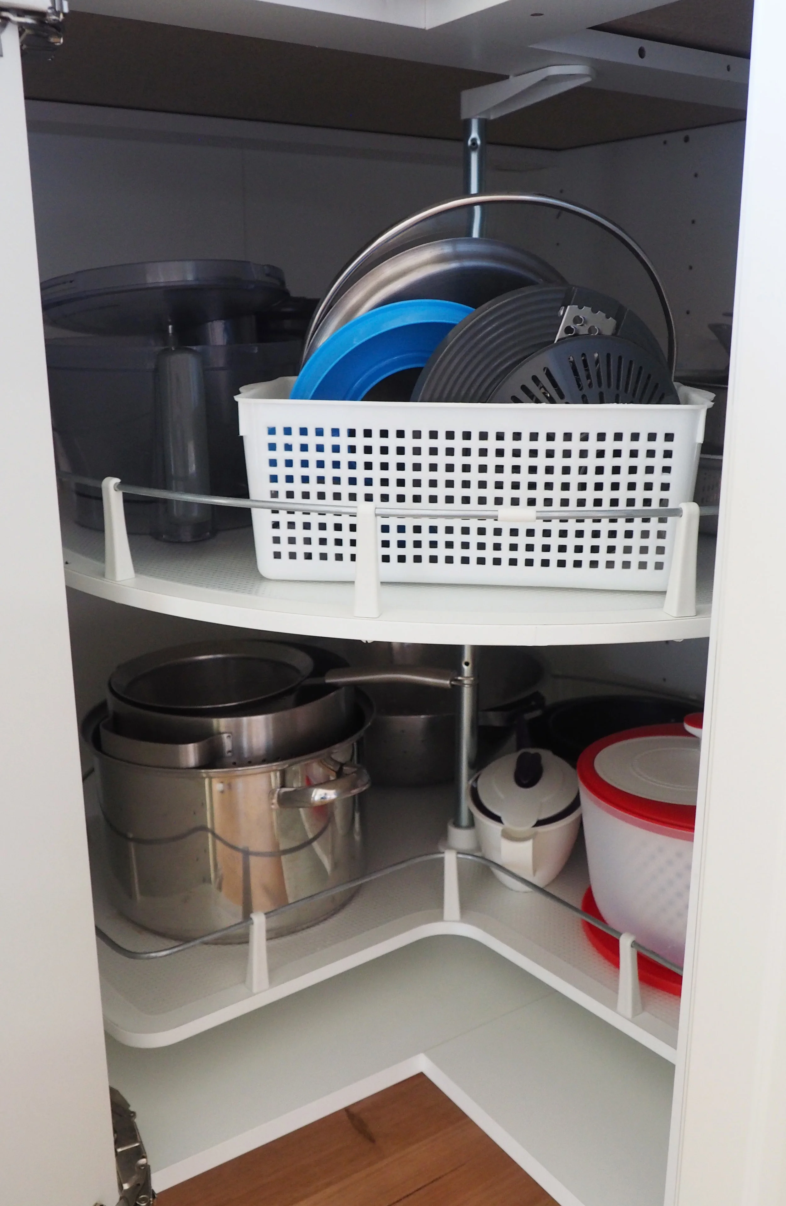 Organise a corner cupboard with a spinning carousel